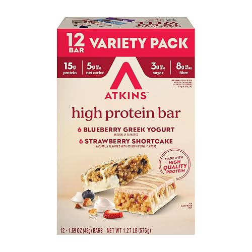 Atkins High Protein Bar Variety Pack, 12 Count | Blueberry