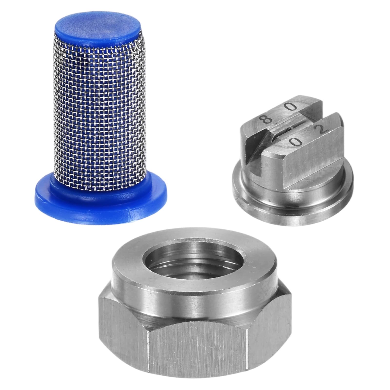 M METERXITY 1-Set Flat Fan Spray Tips, 0.91mm Orifice 80 Degree Stainless Steel Sprayer Nozzle Tips with NPT3/8 Nut and 50 Mesh Filter for Agricultural Drone Sprayer/Garden Irrigation