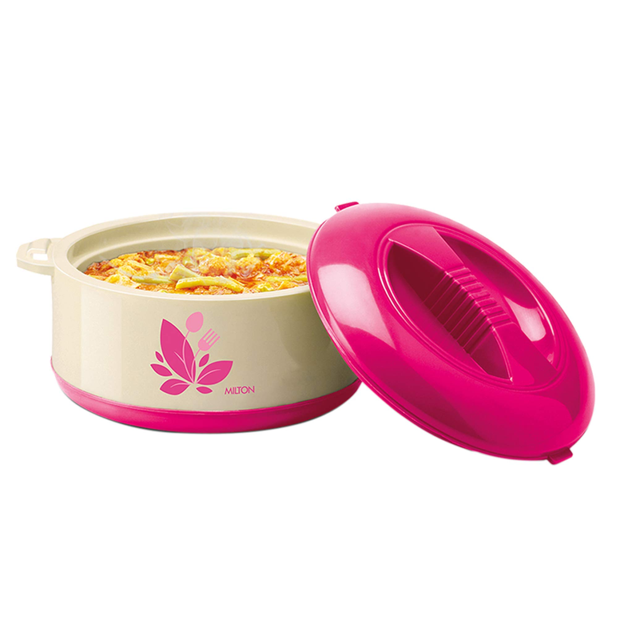 MILTON Orchid 2000 Inner Stainless Steel Serving Casserole with Lid, PU Insulated Kitchen Hot Pot, Keeps Food hot & Fresh for Roti, Biryani, 2100 ml, Pink