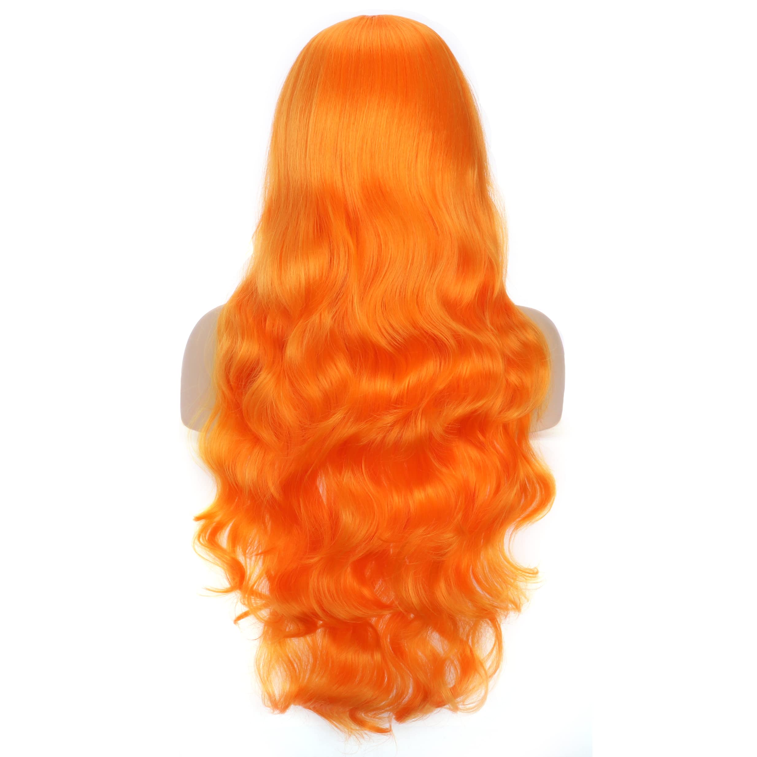 YEESHEDO 32" 80 cm Orange Long Wavy Curly Hair Cosplay Wigs with Bangs for Women Girls Heat Resistant Synthetic Wig for Party Costume Anime Halloween (Bright Orange) - Image 4