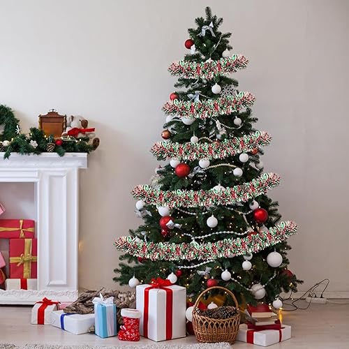 Miniatura 6 de Guirnalda de oropel de Navidad de 50 pies, guirnalda colgante de oropel metálico brillante para árbol de Navidad, hogar, escaleras, barandilla,