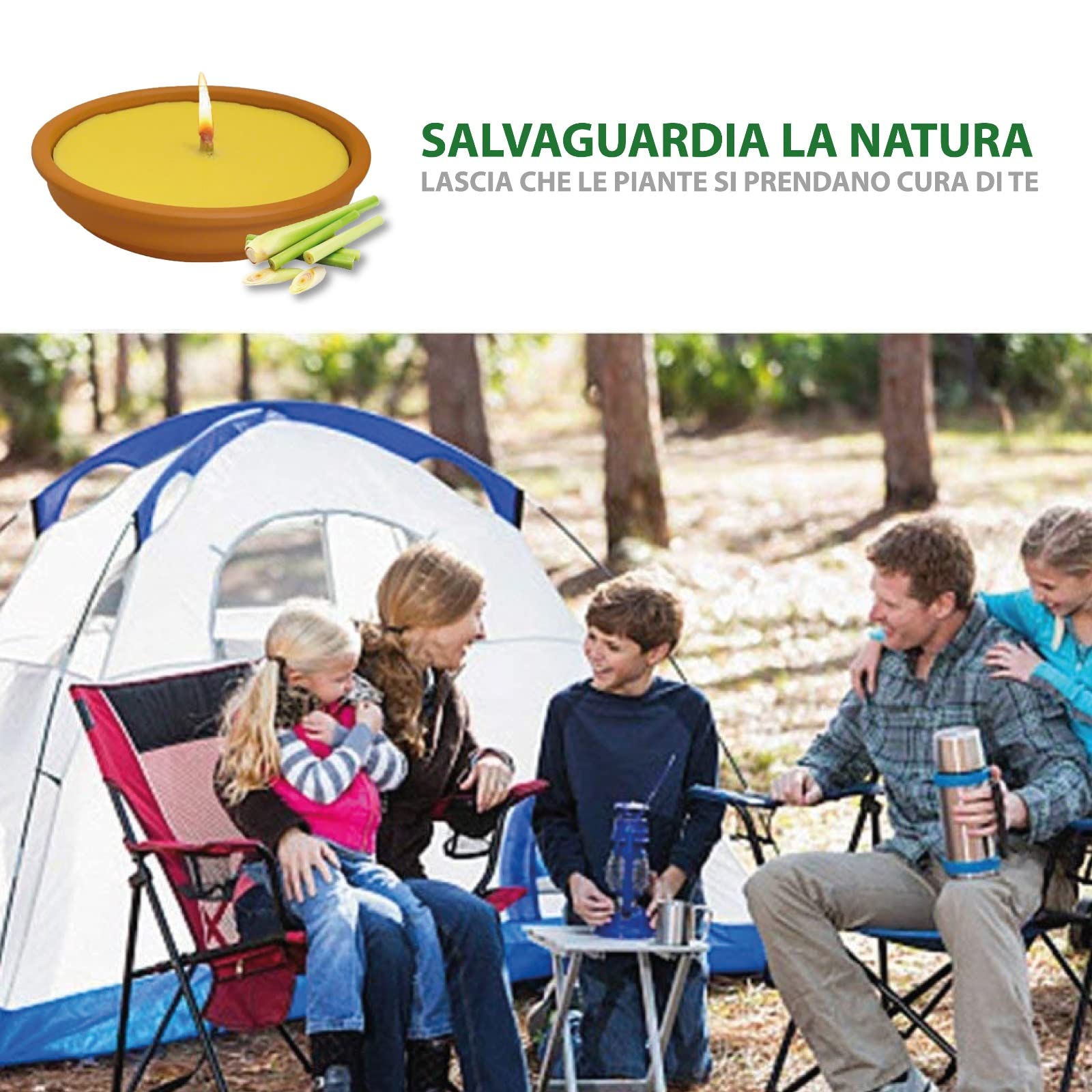 Crisalide® Candela alla Citronella, Fiaccola, Prodotto in Italia, Giardinaggio, Antizanzare, Esterno, Feste e Eventi. (18cm 11 ore, Set Argilla)