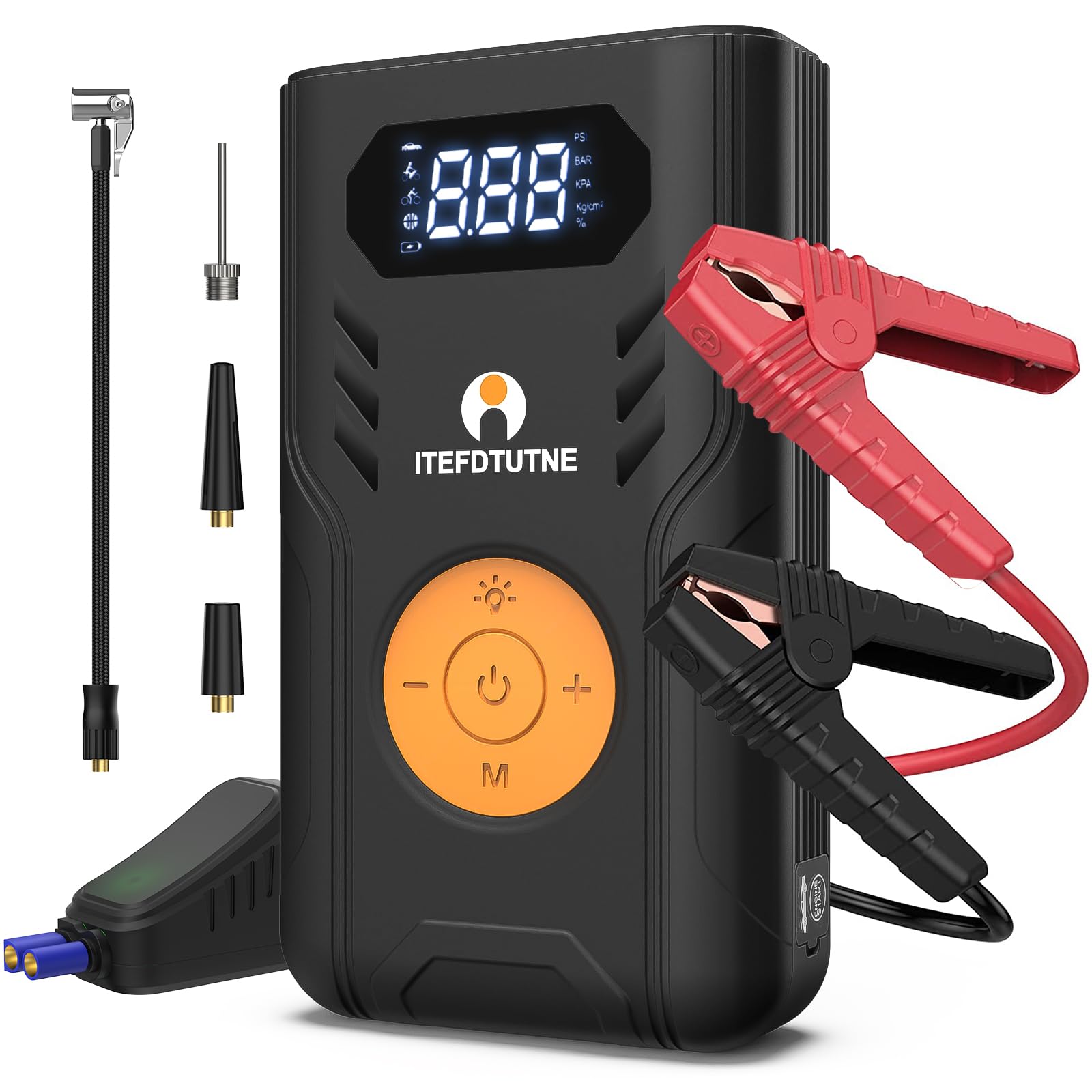 Car Battery Jump Starter with Air Compressor, 3000A/120PSI Car Battery Jumper Starter with Digital Tire Inflator (10.0 Gas/8.0L Diesel), 12V Jump Box with Large LCD Display, Lights