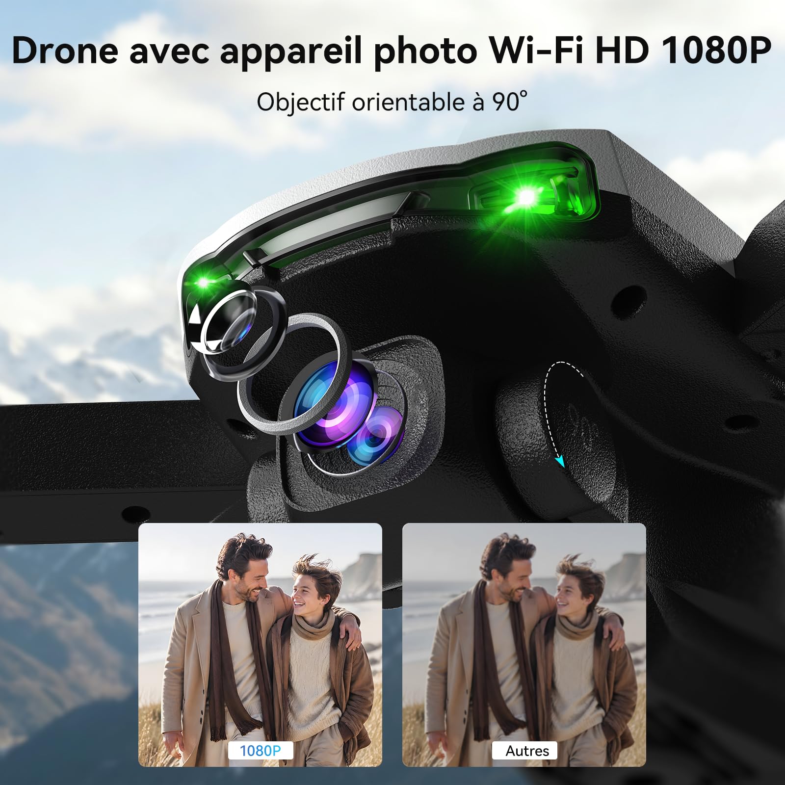 SIMREX Drone avec caméra 1080p pour enfants et adultes (blanc)