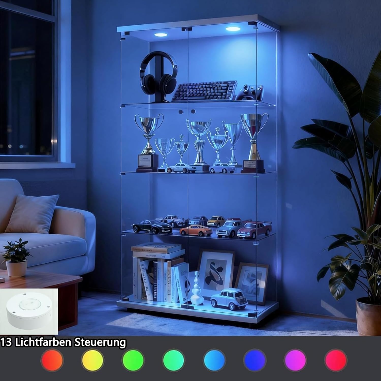 Vetrinetta Espositiva, Vetrina Espositiva con LED, Vetrina Soggiorno, Vetrinetta Espositiva con Ante E Serratura, 80x36.5x164cm, 2 Ante, 4 Ripiani