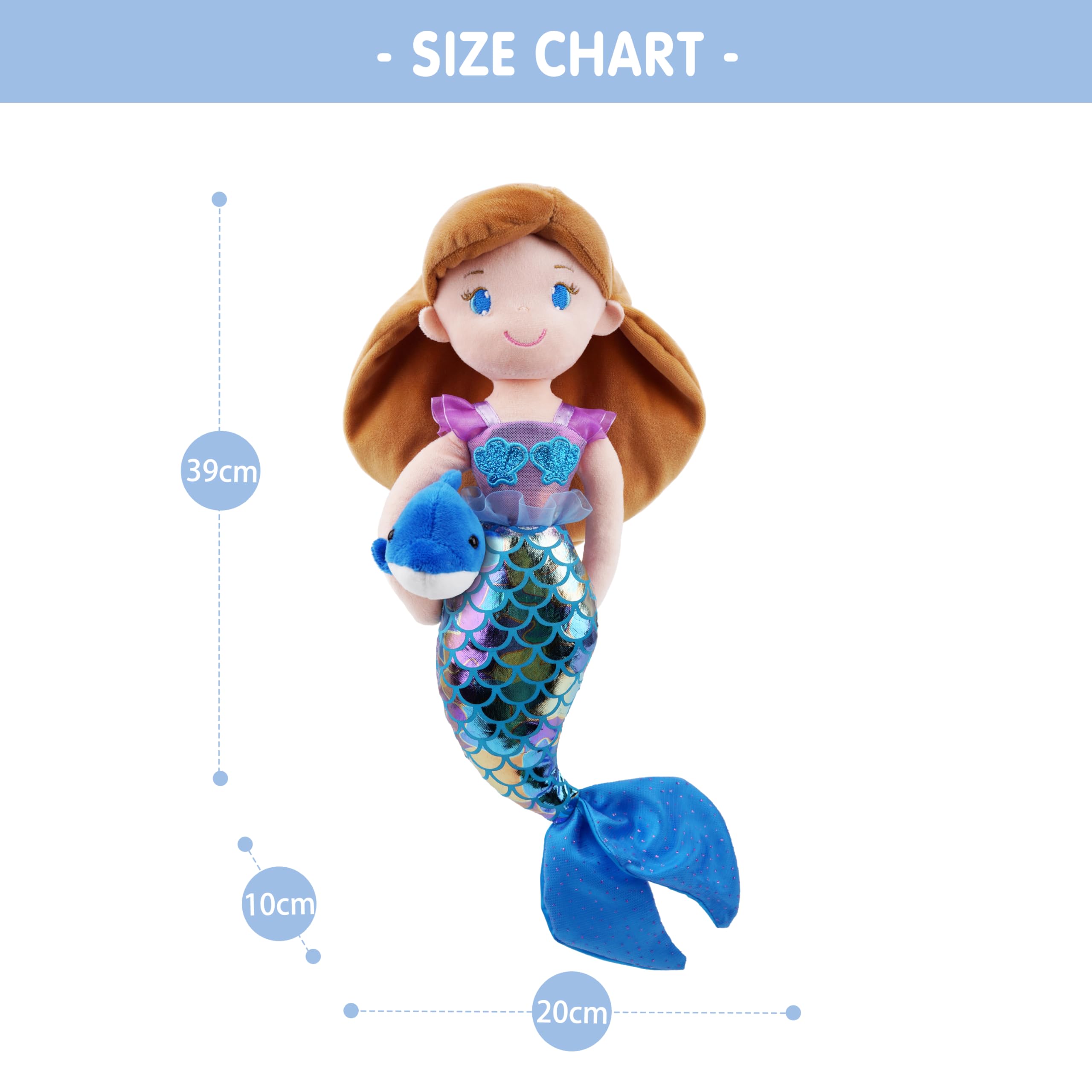 Lullaberry 40cm Atlantic Wonders Mermaid Princess Nerida Oceanwhisper - Soft Plush Stuffed Mermaid Doll Gift for Toddler Girls - Image 4