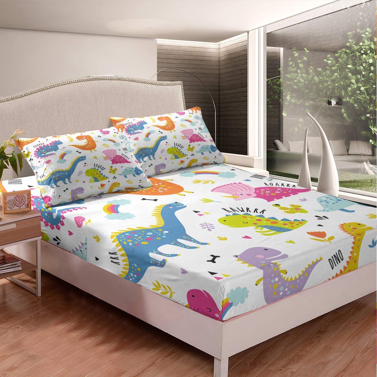 Loussiesd - Set di biancheria da letto con dinosauri a forma di dinosauro, per bambine, ragazzi, bambini, motivo: zoo