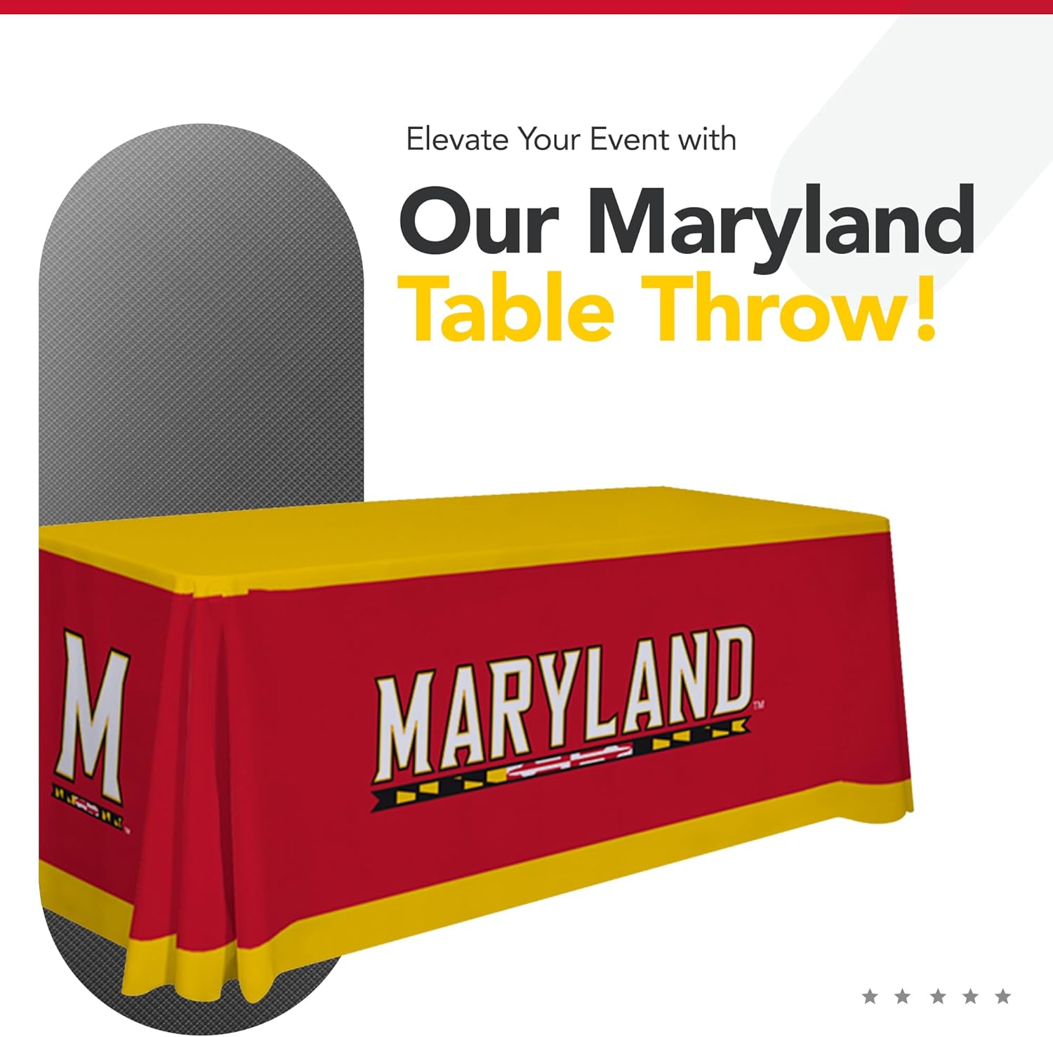 Maryland Terrapins College Sports Printed Table Throw - NCAA Licensed - Polyester - School Tablecloth (Red, Yellow, White) (6' Draped)