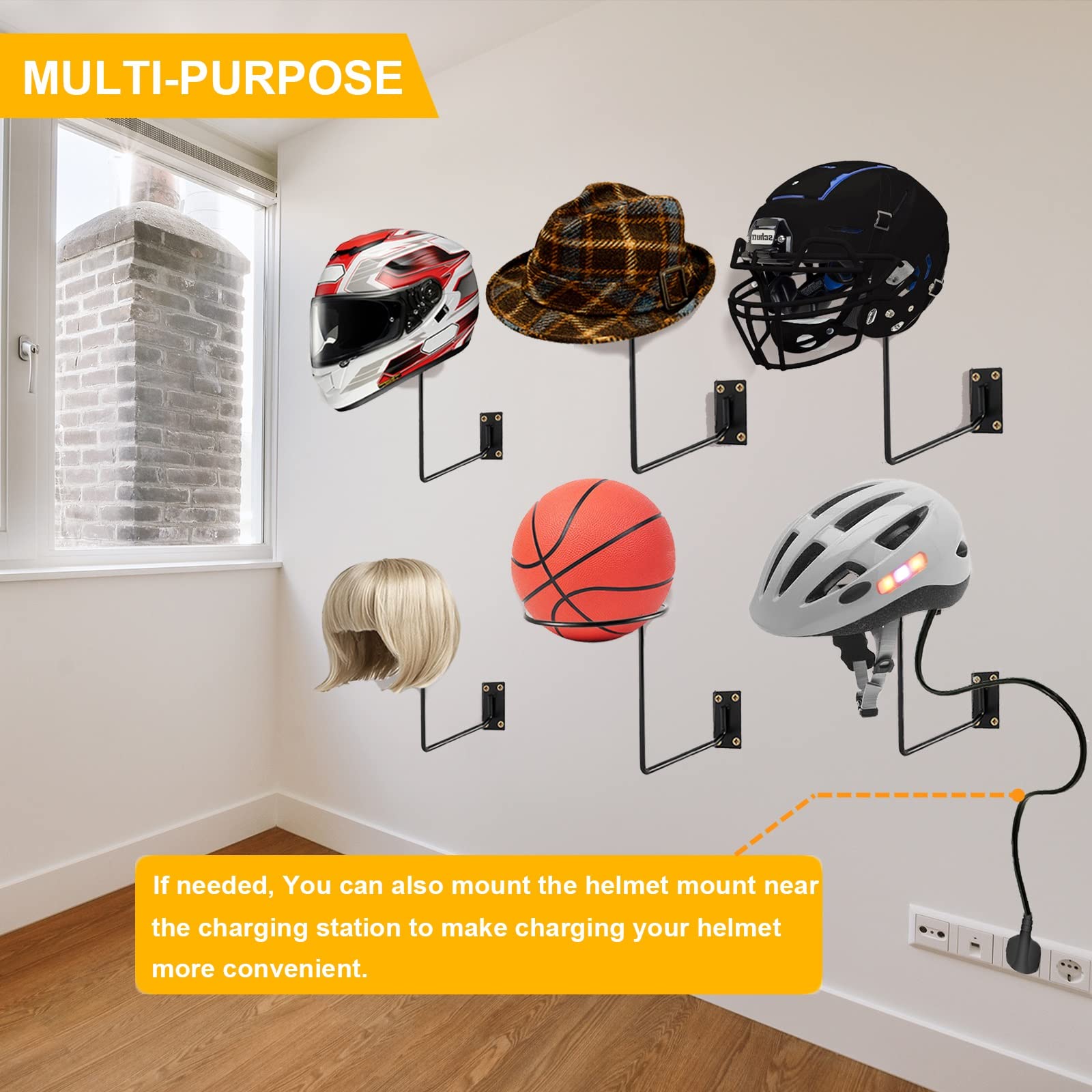 Porte-chapeaux Mural En Métal Et Bois | Lot De 2 | Pour Casque, Chapeau, Perruque | Style Industriel