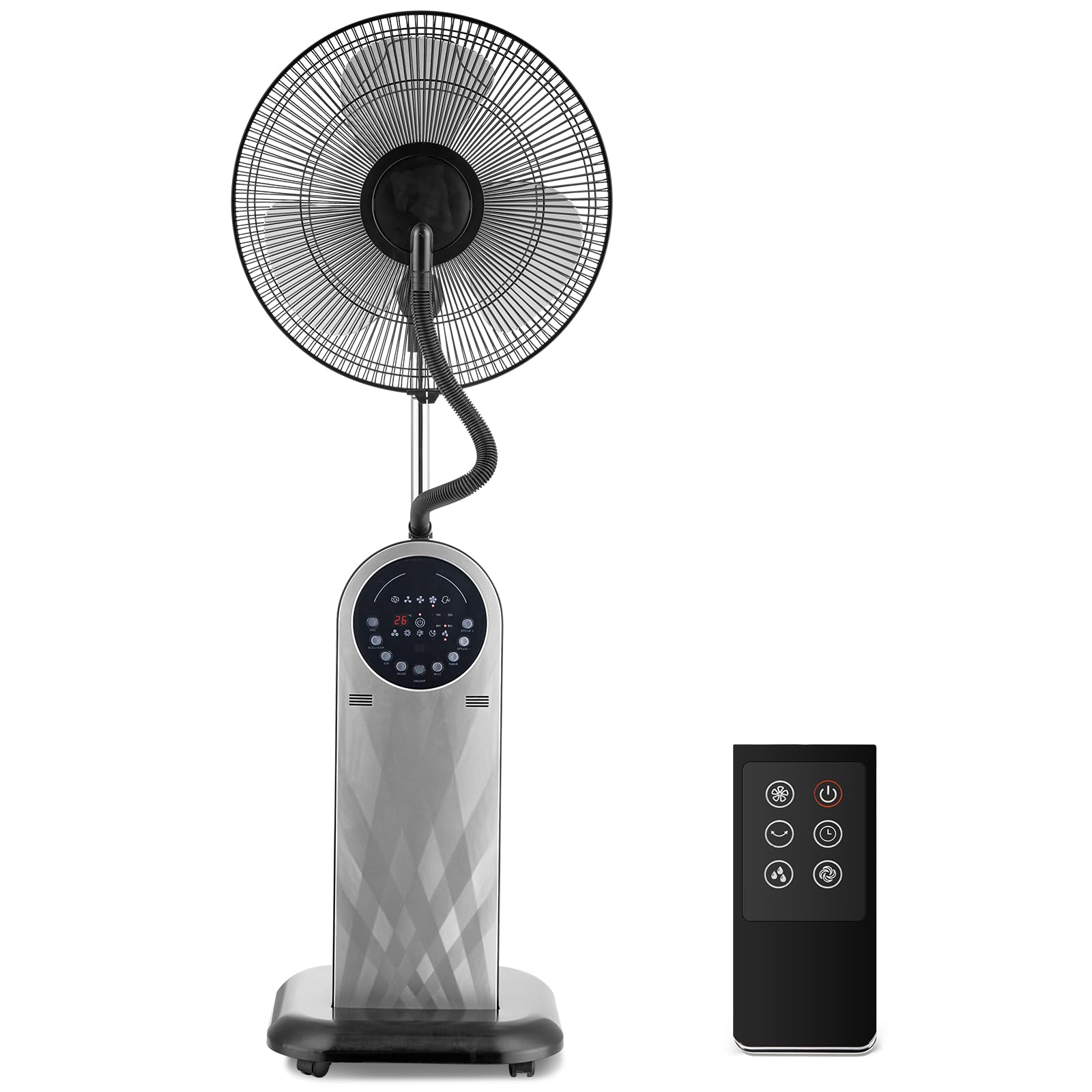 Aigostar Ventilateur Brumisateur sur Pied Puissant et Silencieux, 95W, Oscillation 80°, Ioniseur & Brume Ultrasonique, Réservoir 1.8L, 3 Modes, Minuterie 8H, Télécommande, Écran LED - Forest Mist