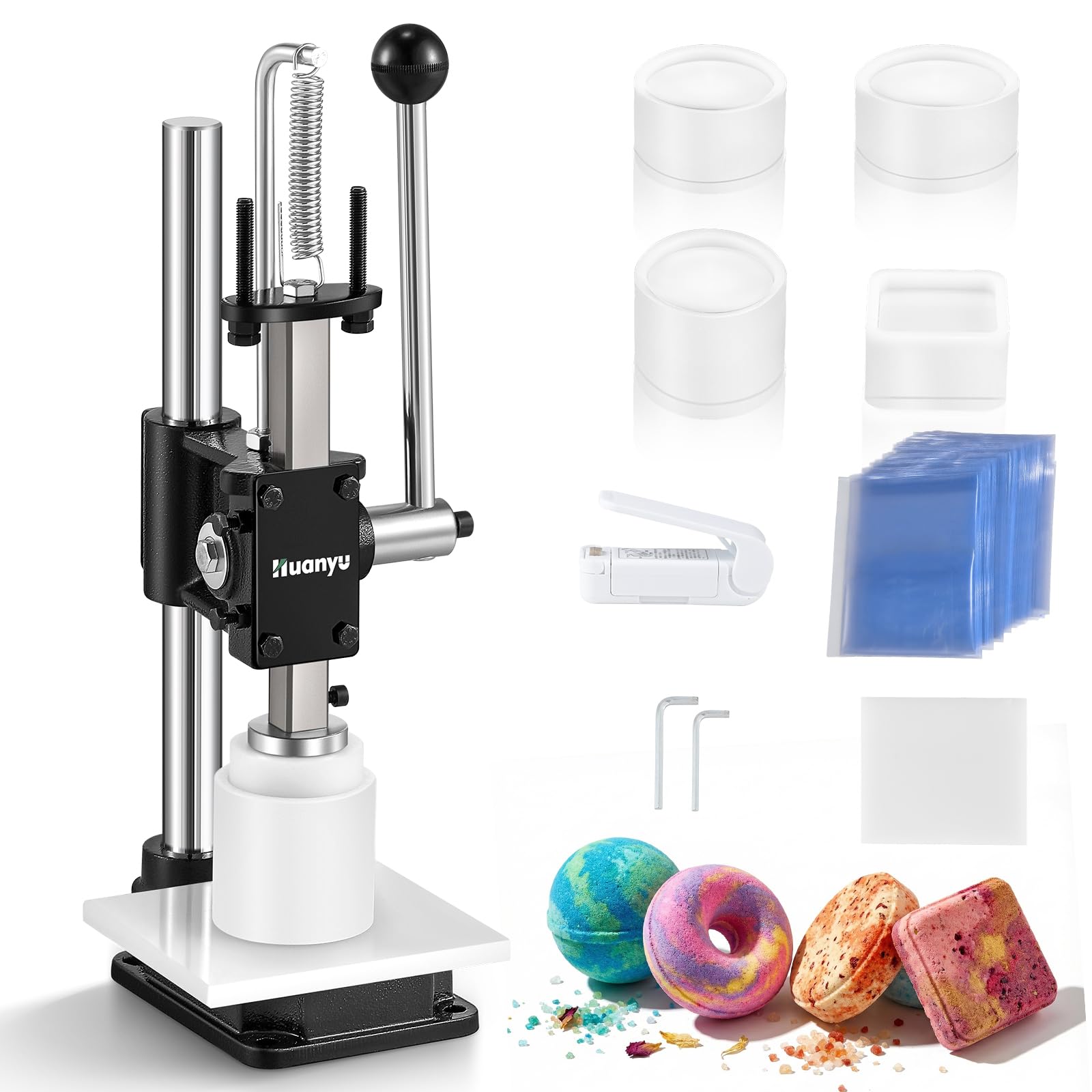 Huanyu Badebombenpresse mit 4 Formen, höhenverstellbar, DIY-Set für Frauen, Geschenk, Badebombenhersteller für Anfänger