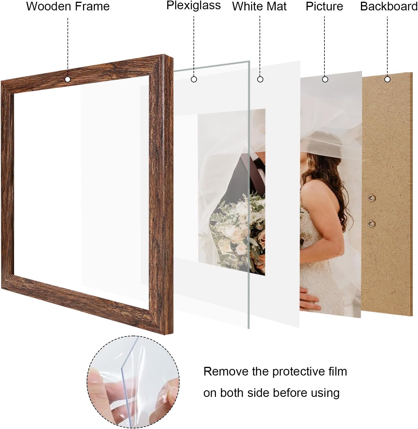 12x12 Picture Frame Set of 9, Photo Gallery Wall Frame Set, Display Pictures 8x8 with Mat or 12 x 12 Without Mat, Square Frame Picture Frames Collage Wall Decor, Rustic Brown