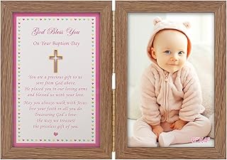 Yakucho Baptism Gifts for Girl - Baby Girl Baptism Gifts, Baby Picture Frame for Baby's Baptism or Christening, Blessing Card in Frame, Add 4x6 Inch Photo to Double Frame