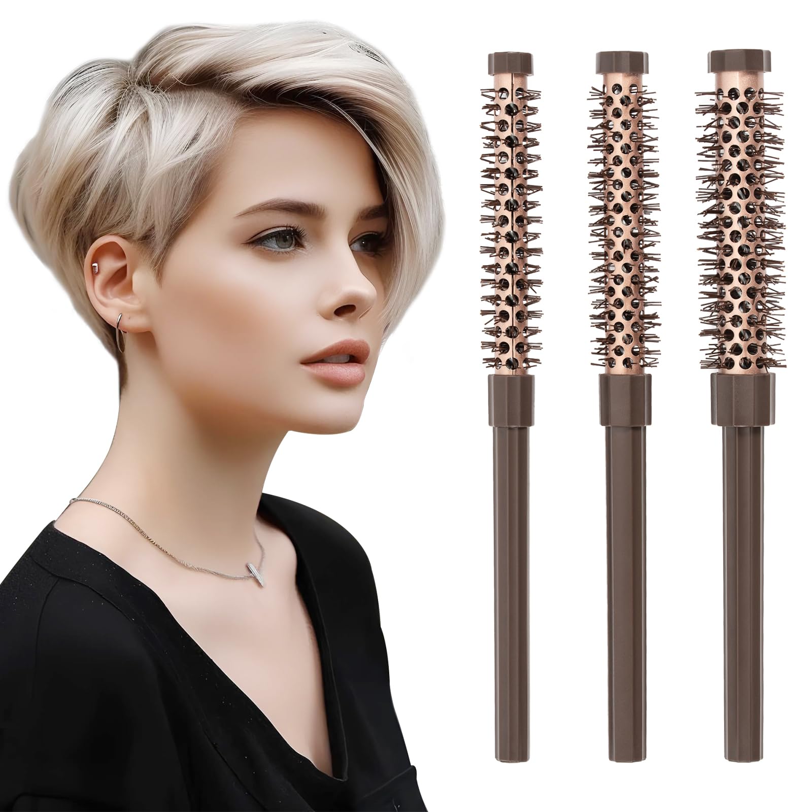 Small Round Brush, 3 Pieces Hair Brush for Blow Drying, Soft Volumize Blow Dryer Brush for Women Men Short Hair, Bangs, Roots, Curling, Straight (Small)