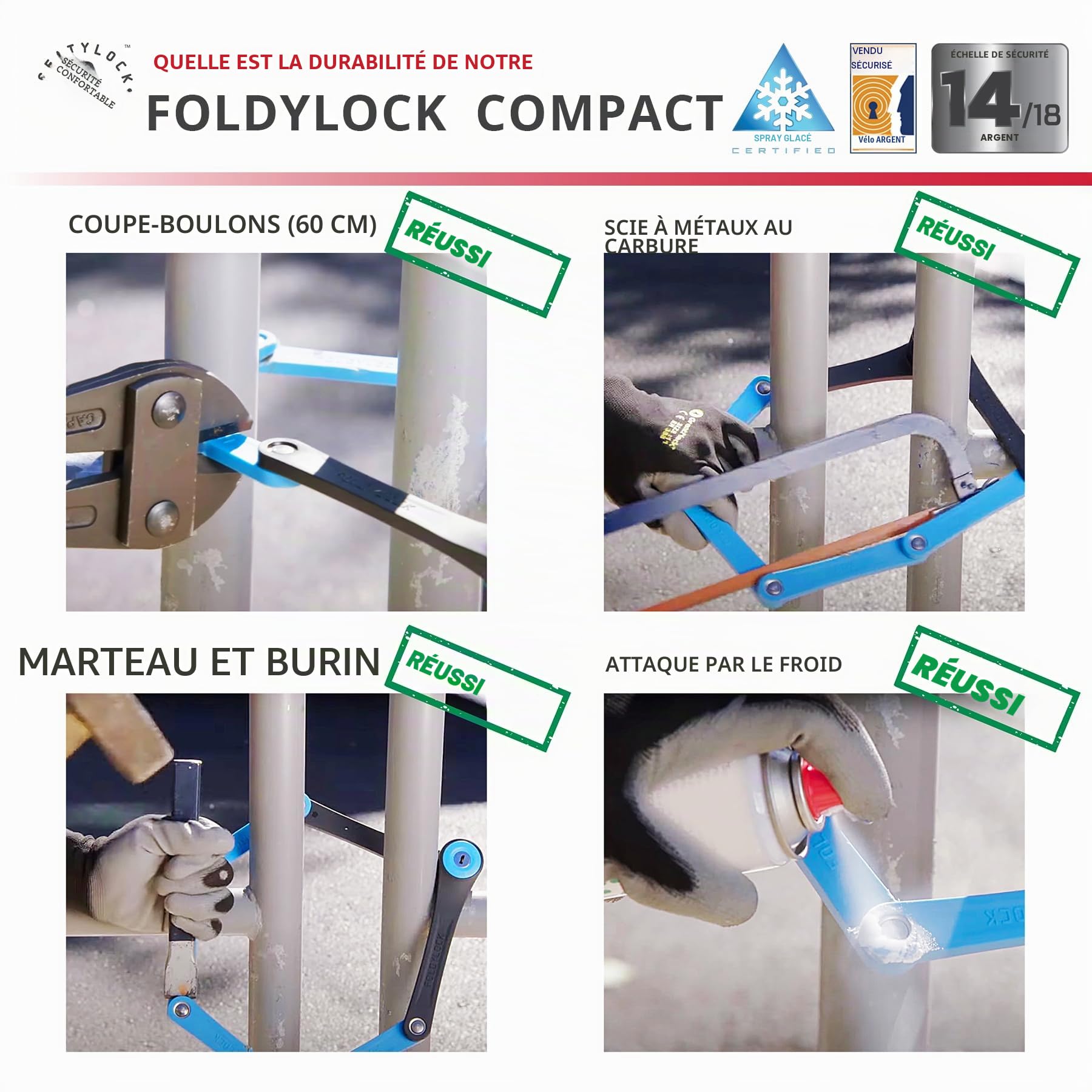 Seatylock FoldyLock Compact Antivol Velo Pliable - Anti Vol Velo Solide Pliable - Antivol Ultra Leger pour Vélo et Trottinette - 3 Ans de Tranquillité d'Esprit - 85 cm