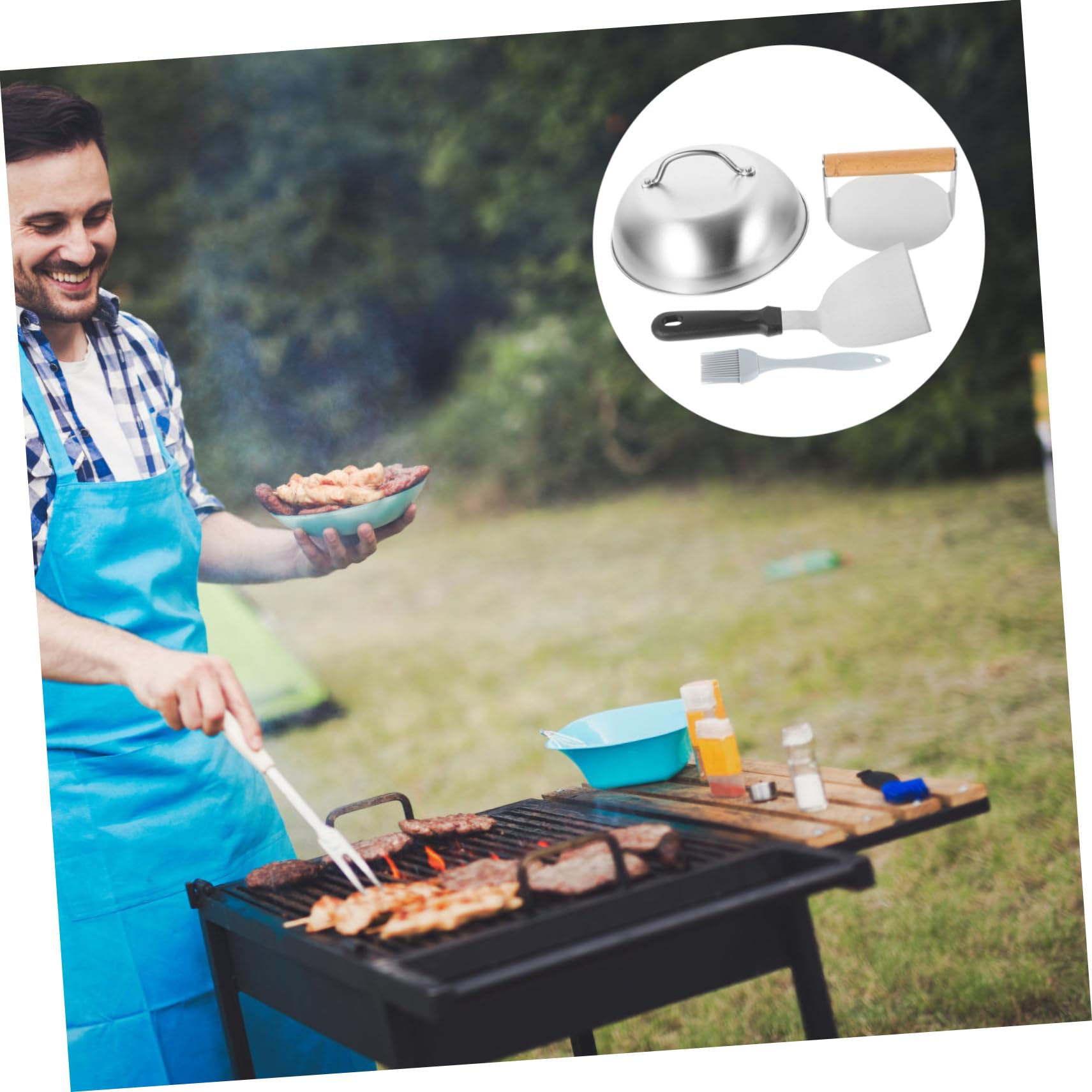 SECFOU Burgerpresse aus Edelstahl mit Holzgriff Stabiler Patty Former für BBQ und Grill Einfach zu Bedienen und Robust für Burgerfleisch Formung Beim Kochen