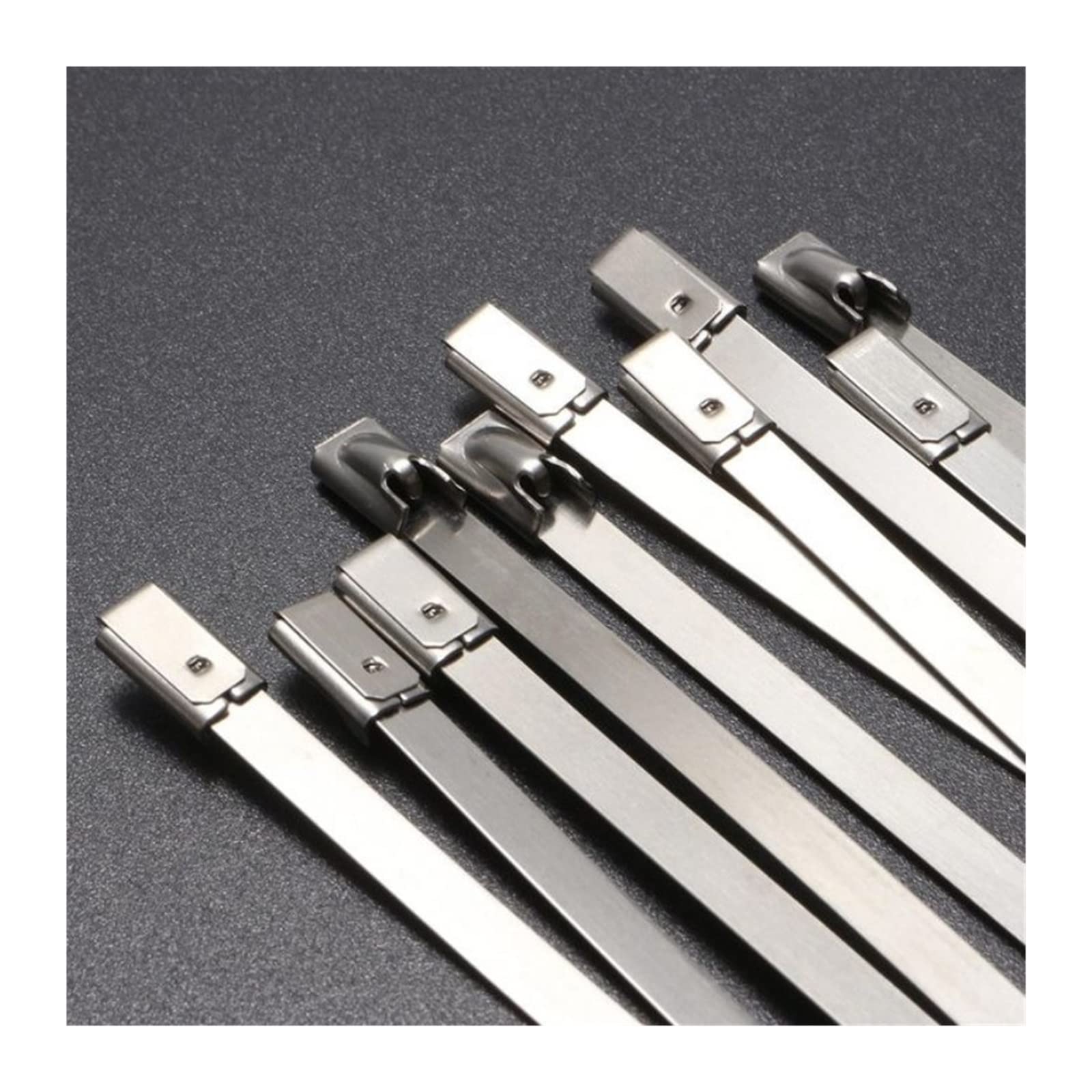 Fascette per cavi con chiusura a sfera in acciaio inossidabile 304 da 100 pezzi Fascette per cavi in metallo con testa autobloccante Fascette in acciaio (Colore: Argento, Dimensioni: 100 pezzi-450 m
