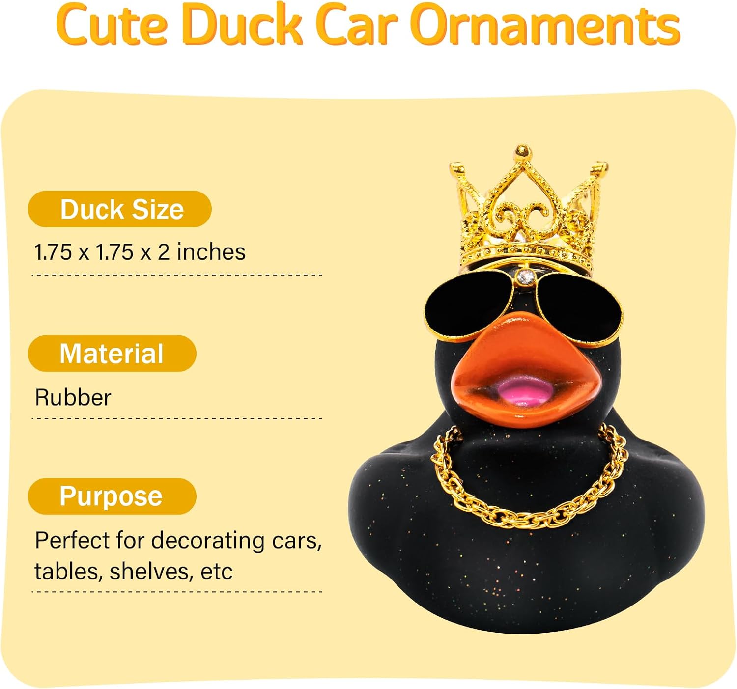 wonuu Black Rubber Duck Car Ornament Funny Office Gifts Dashboard Decorations Quirky Decor with Golden