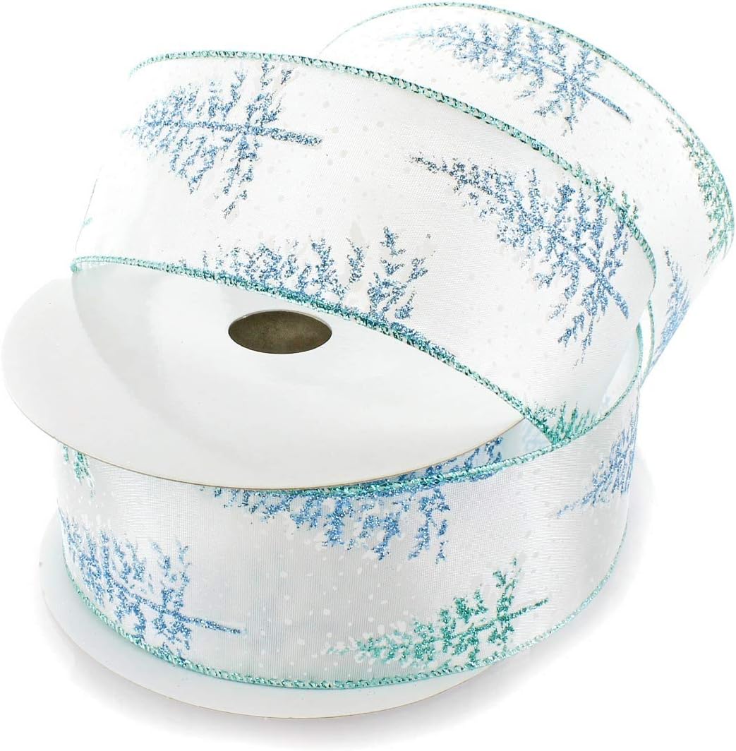 Ribbon Traditions Glitter Christmas Trees Wired Ribbon 2 1/2 by 10 Yards - Aqua Blue