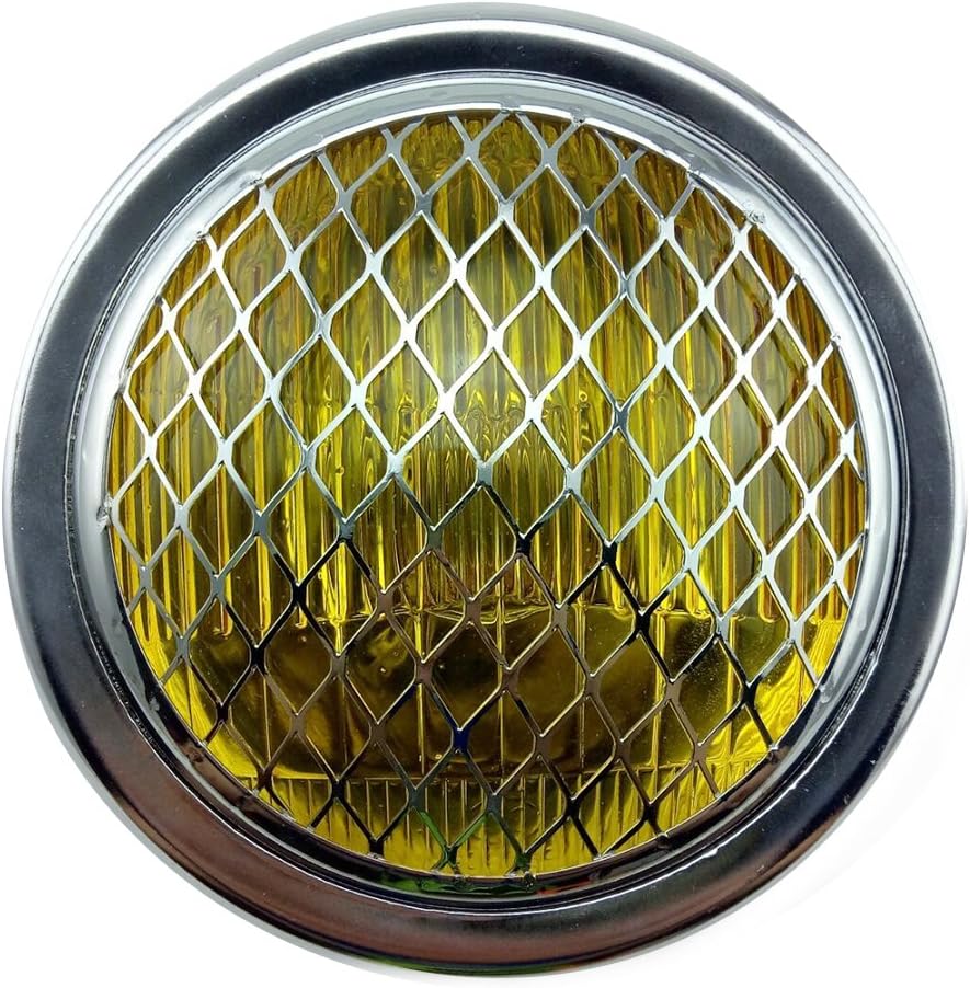 6.5" Motorcycle Headlight w/Grille for Bobber Cafe Racer Cruiser Vintage Style (Amber)