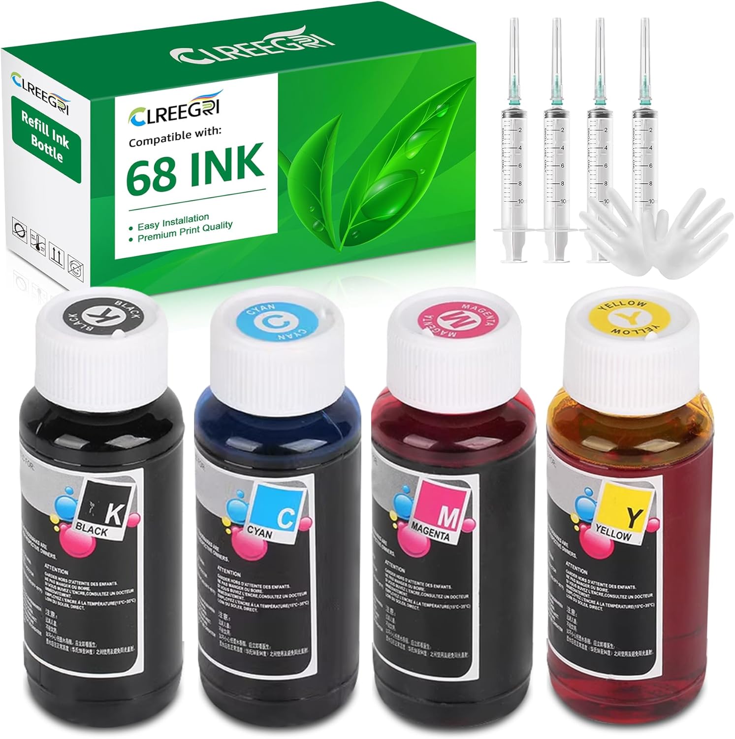 Replacement for 68 Refill Ink Bottle for HPQ Envy 6100e 6500e Series Envy 6152e 6155e 6552e 6555e 6558e Ink 6L6S2TN (4 Pack, Black/Cyan/Magenta/Yellow)