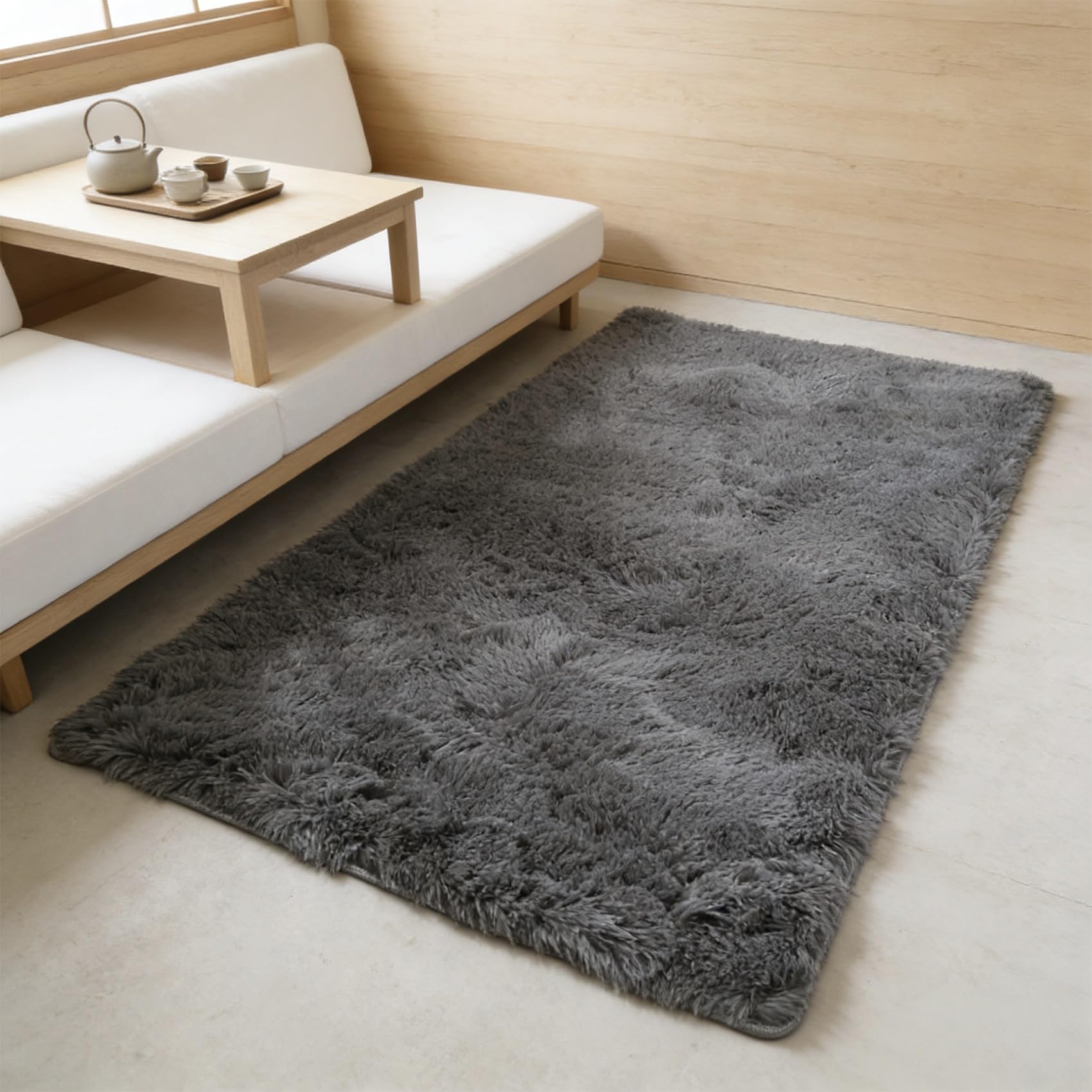 Tapis de salon 200x200 cm gris shaggy à poils longs rectangulaire moderne pour chambre