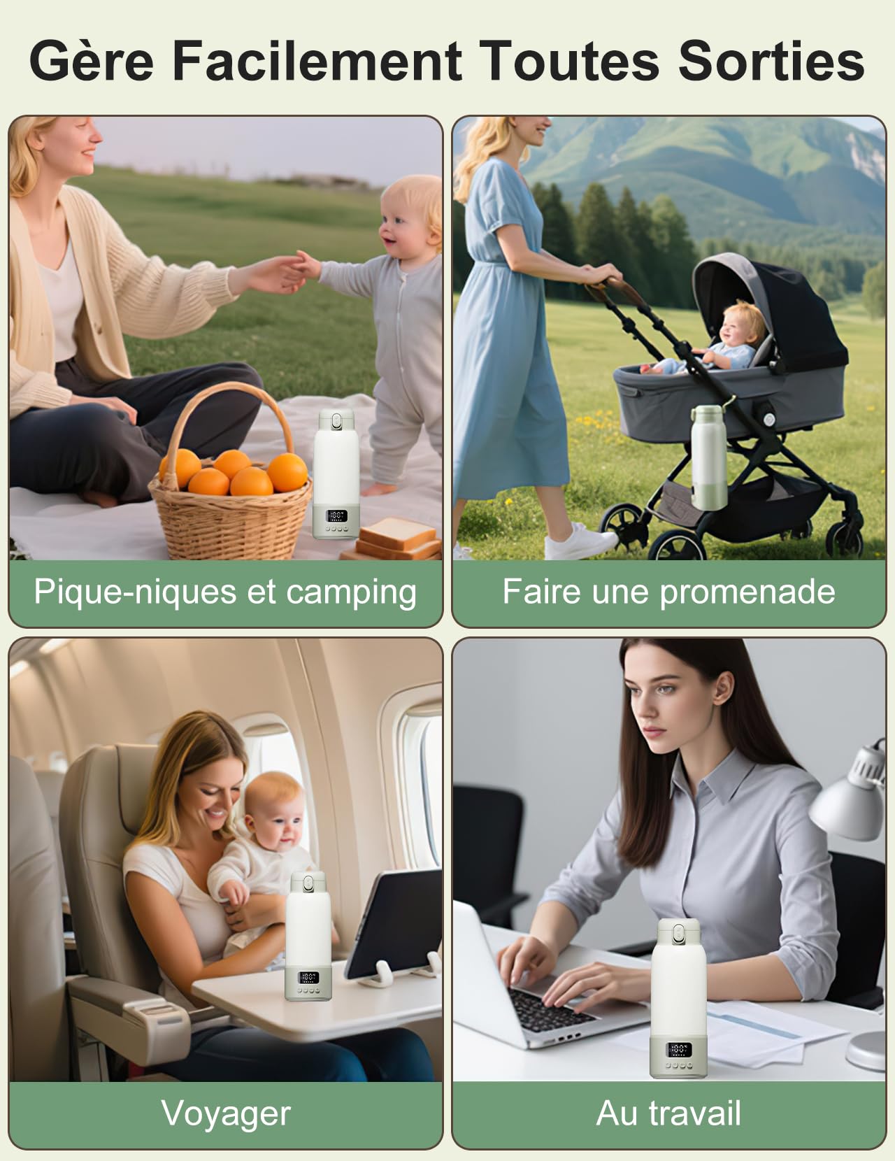 Chauffe-biberon portable, Chauffe-Biberon pour Bébé de 500 ml | Déplacement Température Constante de 32 à 37 °C Réglable avec Affichage LED pour les Voyages et les Tétées Nocturnes