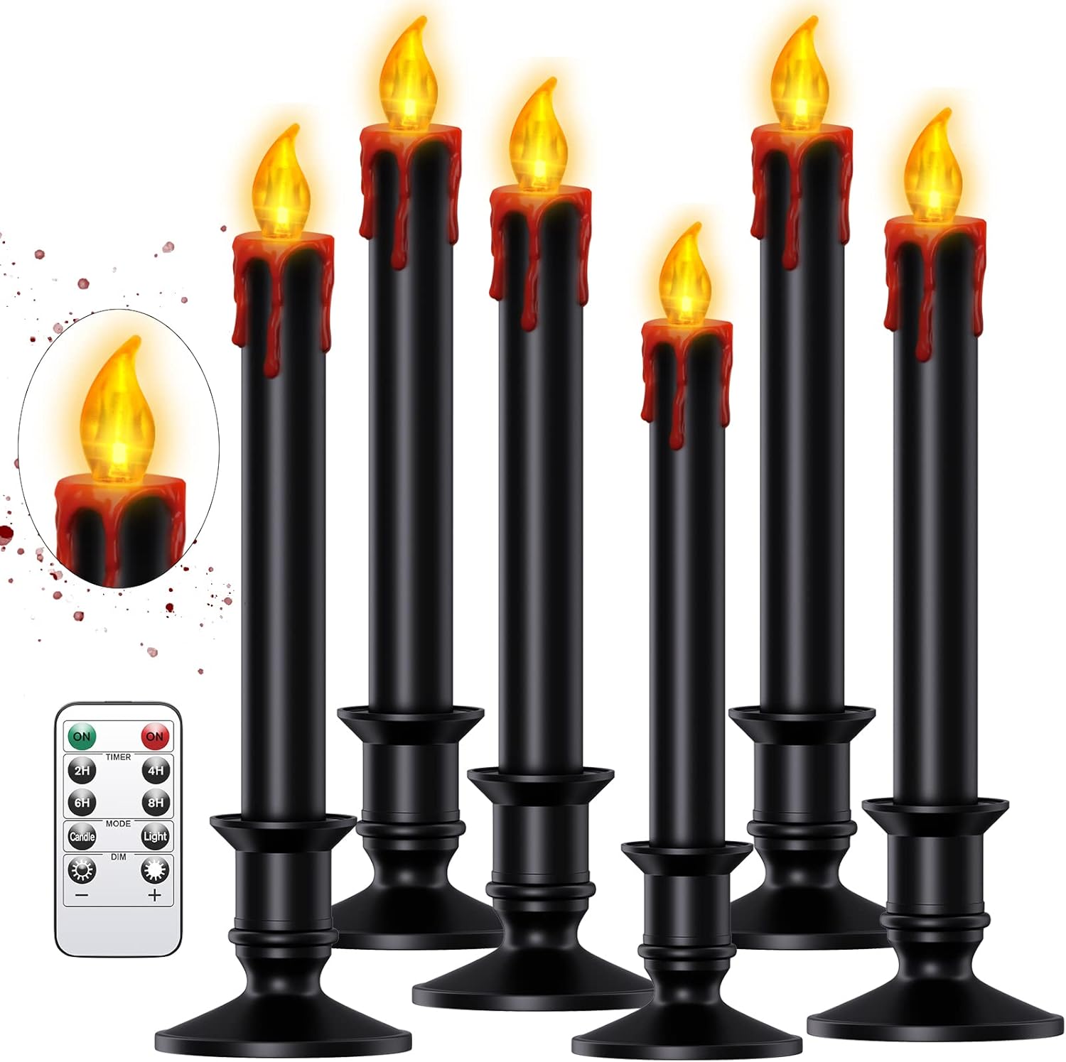 6 Pack Black Flameless Candles Halloween Light Bleeding LED
