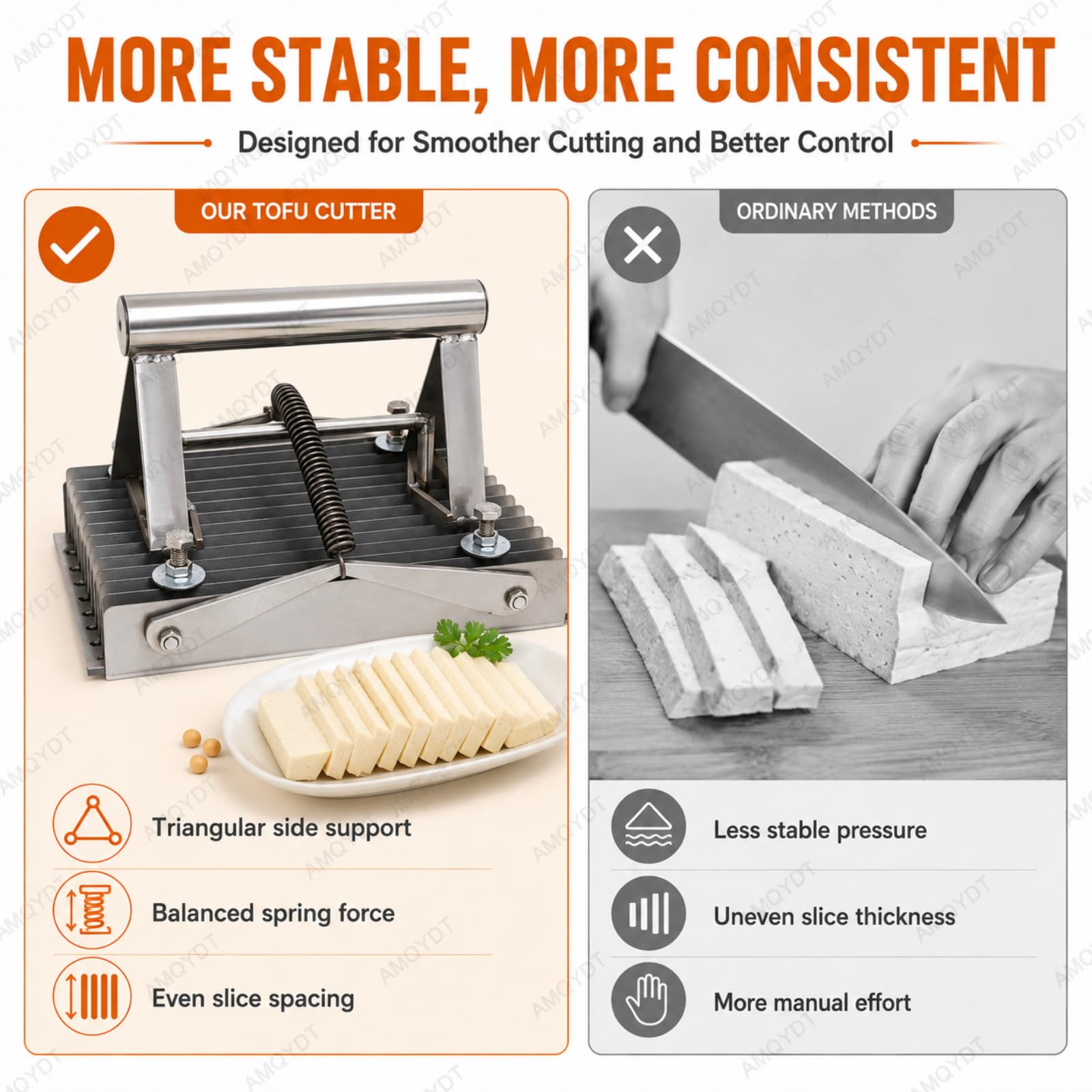 Tofu-Schneider, Edelstahl, verstellbarer Hobel mit 1 cm Abständen, schneidet bis zu 20 cm x 13 cm, ideal für Zuhause, Küche, Hotel und Restaurants