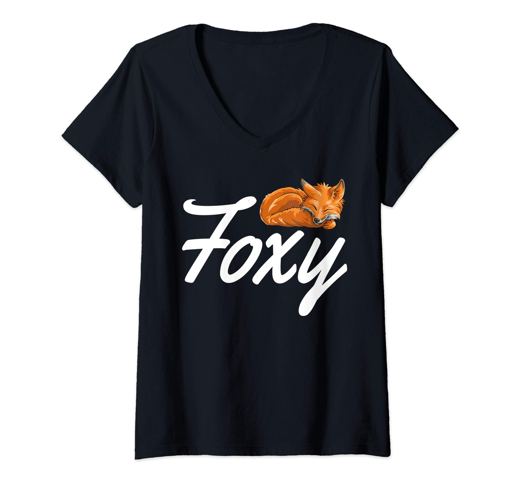 Fox MM CoWomens Foxy Funny Woodland Creature Animal V-Neck T-Shirt