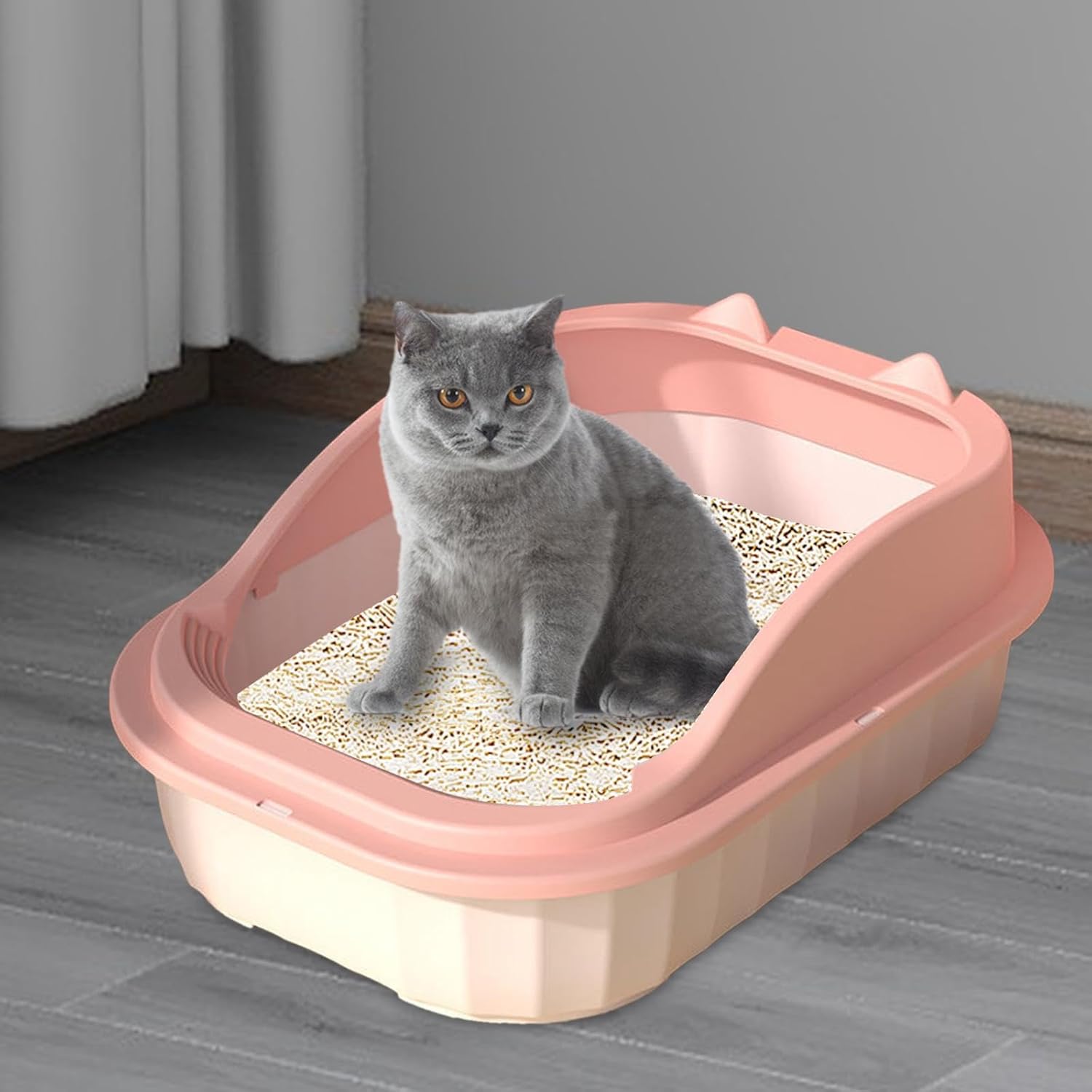 Cat Litter Box Open Top Pet Litter Tray Easy to Clean Anti Splashing Litter Pan Potty Toilet Bedpan for Indoor Cats Bunny Hamsters Rabbit, Pink L