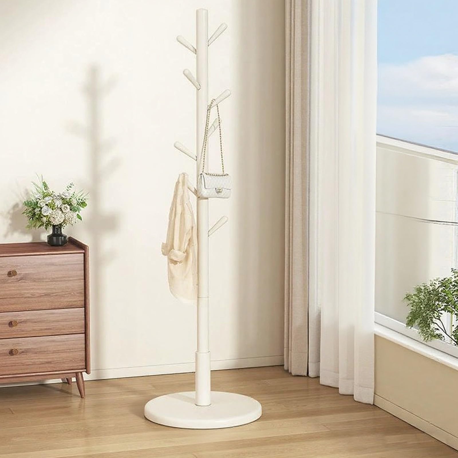 FGXHHS Sturdy Wooden Coat Rack - Free Standing 8 Hook Stand for Easy Assembly, Ideal Bedroom, Hallway, Entrance & Office Perfect Coats, Hats, Scarves Handbags