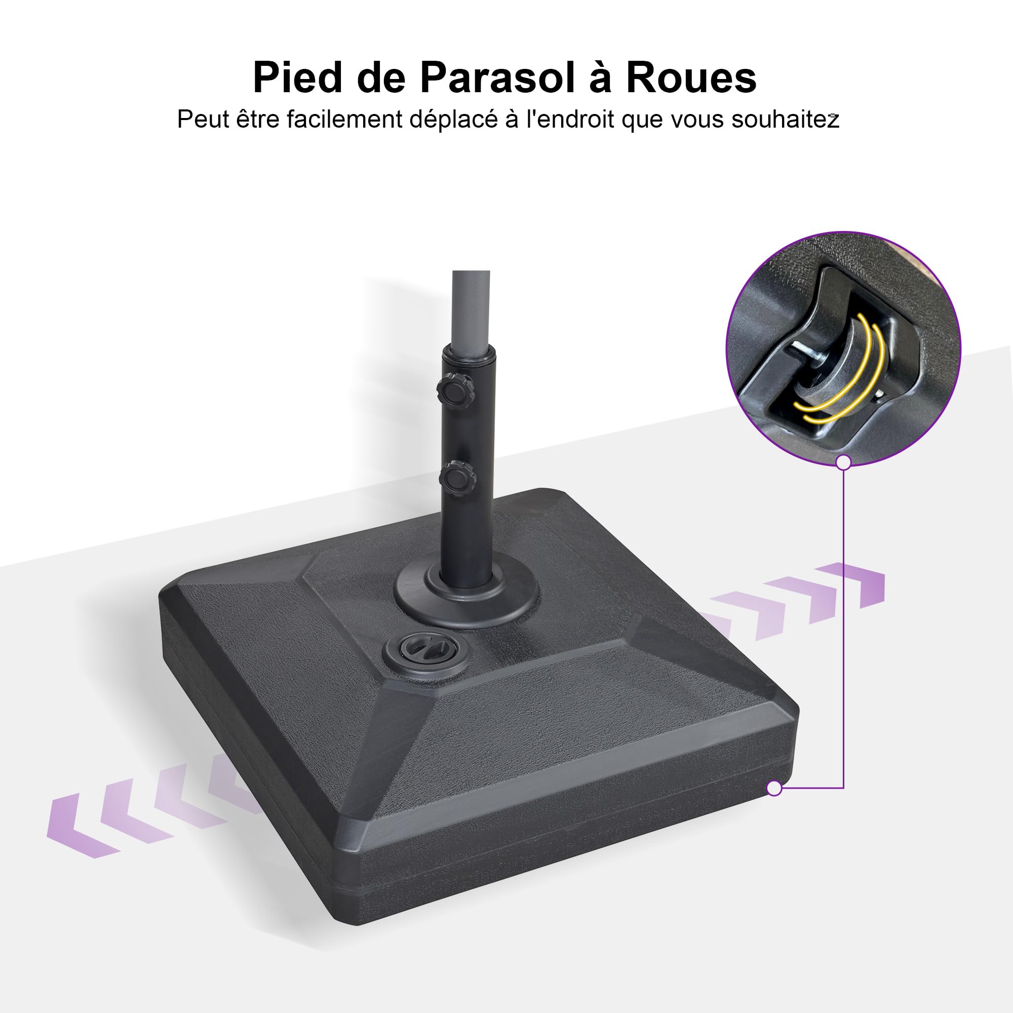 PURPLE LEAF Pied de Parasol MLB45 avec Roues, Charge max 70 kg, Noir Base