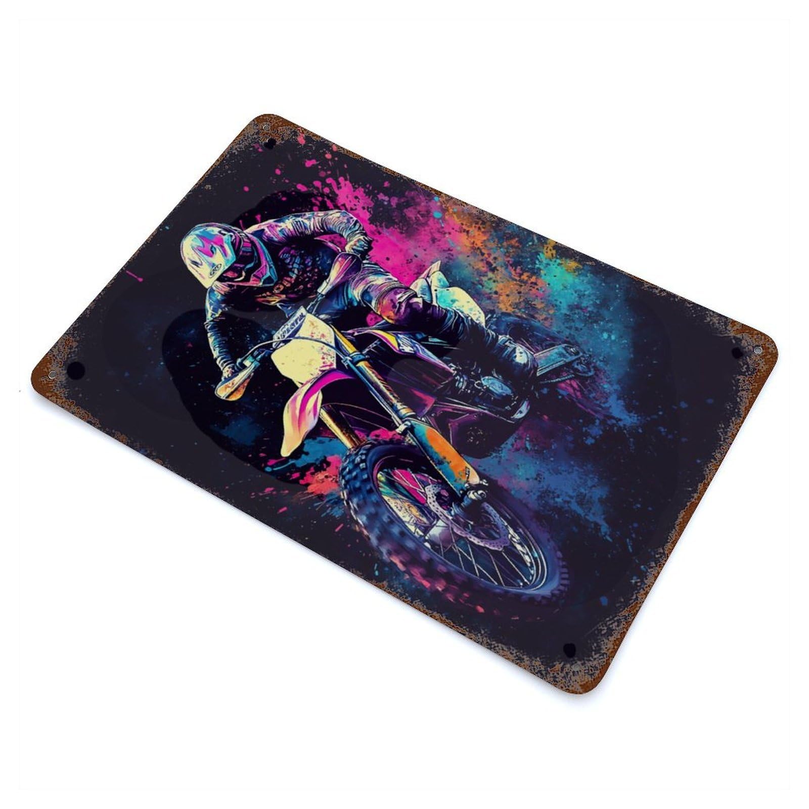 Garage Style Motocross Rider Art Vintage Metal Tin Sign 11.8"x7.9", Retro Wall Decor for Bar And Workshop