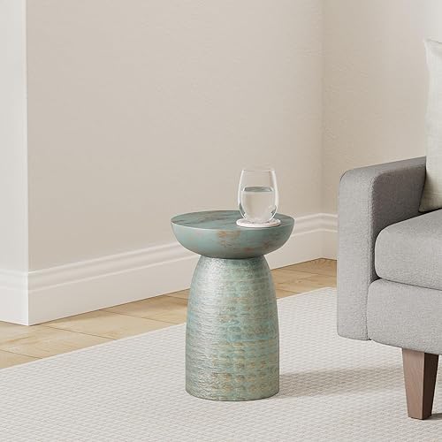 Miniatura 2 de SIMPLIHOME Boyd - Mesa auxiliar redonda de madera maciza de mango de 13 pulgadas de ancho en lavado verde azulado, mesita de noche contemporánea