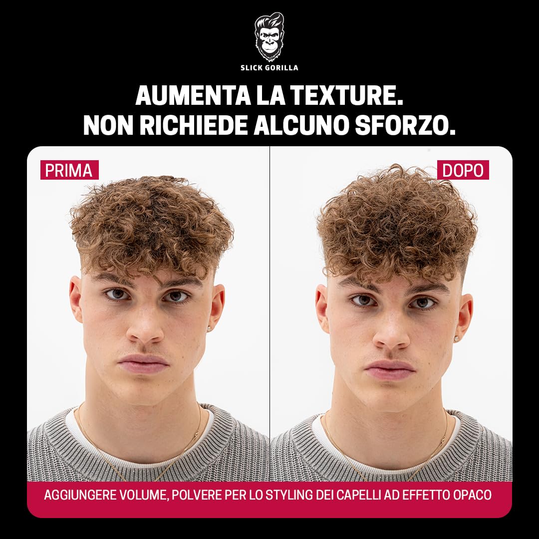 Slick Gorilla Polvere Texturizzante + Pettine a Denti Larghi per Uomo | Finitura opaca | Aggiunge volume e spessore | Tenuta naturale forte | Set styling non grasso per un uso quotidiano facile