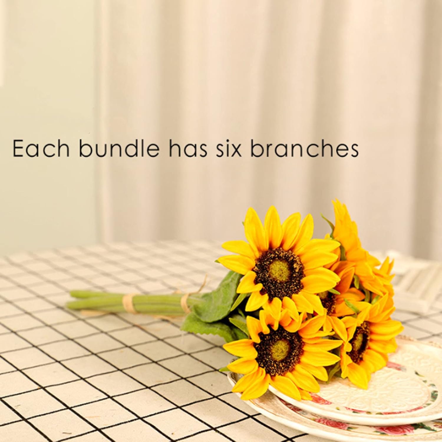 SMLJFO 6Pcs Artificial Flower Bouquets Artificial Sunflower Faux Real Touch Latex Flower with Soft PU Stem Fake Flowers Decoration Bridal Wedding Bouquet Yellow, (210514XY05-1-10647-1516588681)