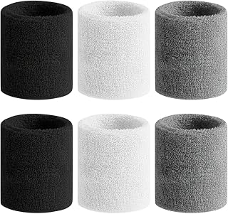 BEACE Sweatbands for Men & Women - 6 Pack Moisture Wicking Athletic Wristbands, Cotton Terry Cloth for Tennis, Basketball, Running, Gym