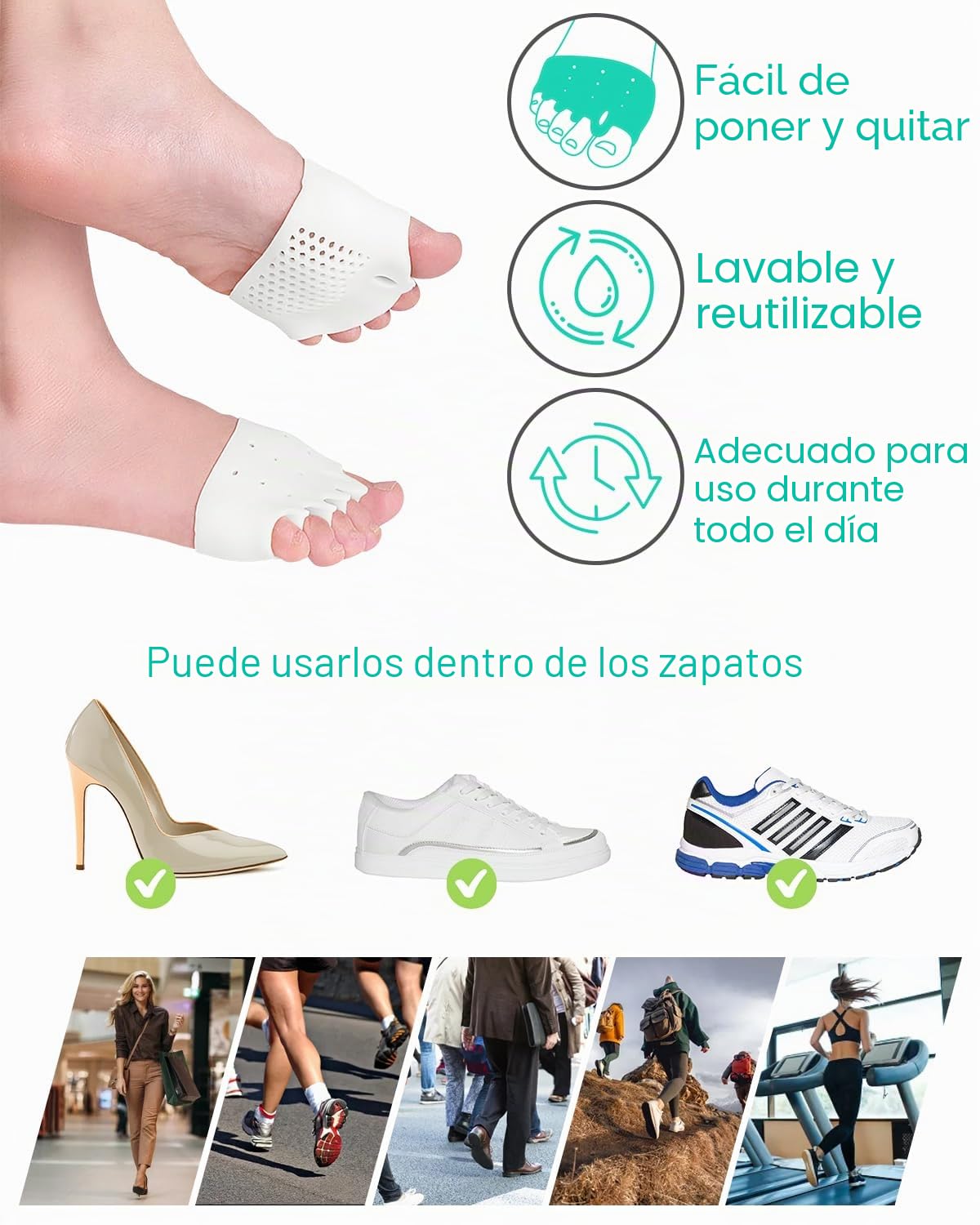 PGRODE - Almohadillas metatarsianas separadoras de dedos para corrección de juanetes, corrector de dedos en martillo suave y transpirable, espaciadores de dedos para mujeres y hombres (3 pares)