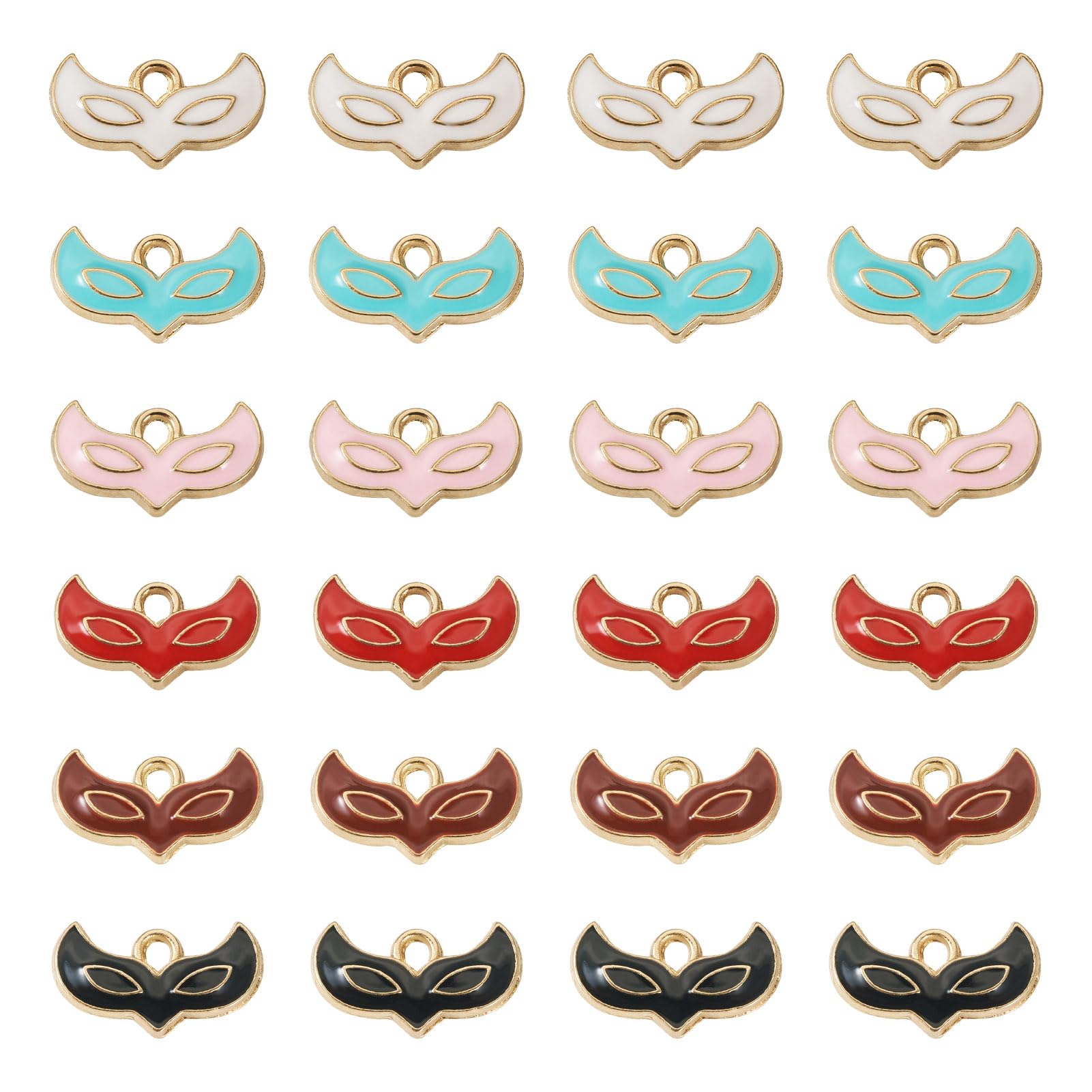 Spritewelry 36Pcs 6 Colors Alloy Enamel Fox Mask Charms Light Gold Cute Mini Animal Pendants Flat Masquerade Mask Dangle Charms for Earring Necklace Bracelet DIY Crafts Jewelry Making - Image 2
