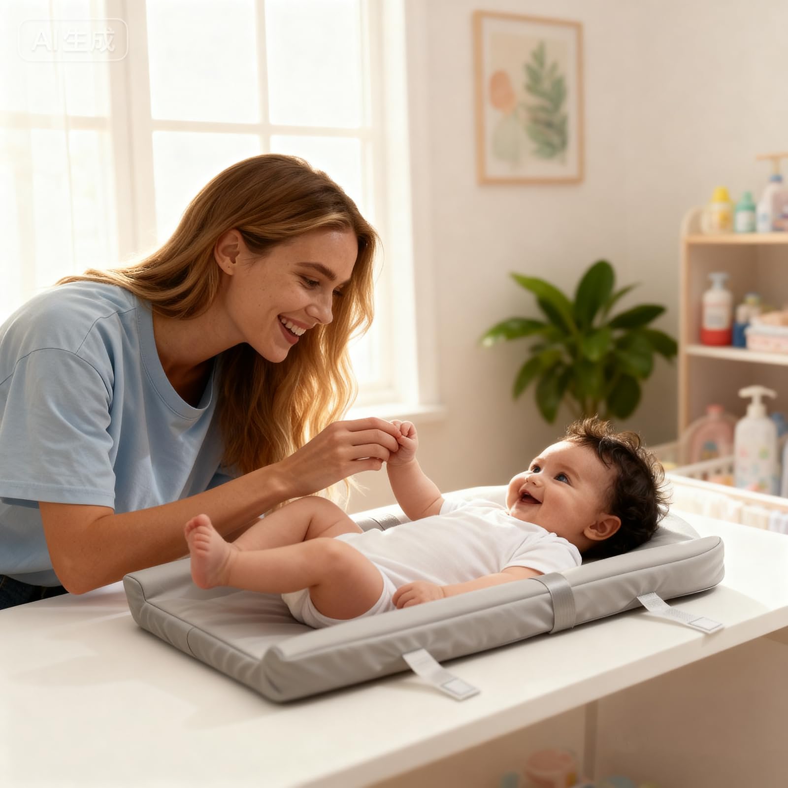 Fasciatoio per bambini, portatile, con cintura di sicurezza, morbido, antiscivolo, impermeabile, lavabile, leggero, facile da pulire, per il cambio pannolino in viaggio, grigio