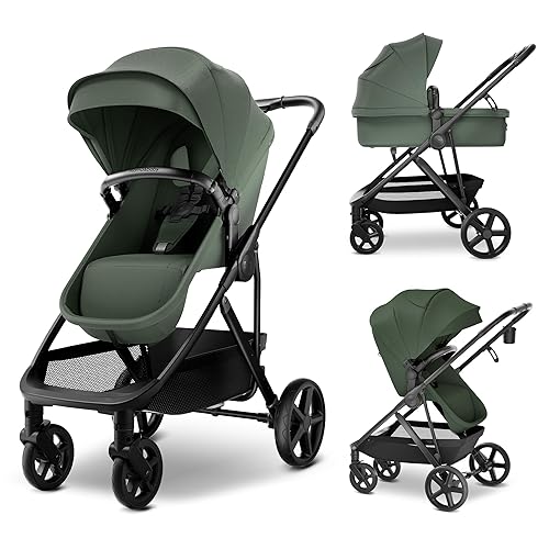 MAMA & BABY Rovee - Cochecito de bebé, 2 en 1 plegable con asiento reversible, toldo UPF 50+, ruedas todo terreno para familias en movimiento