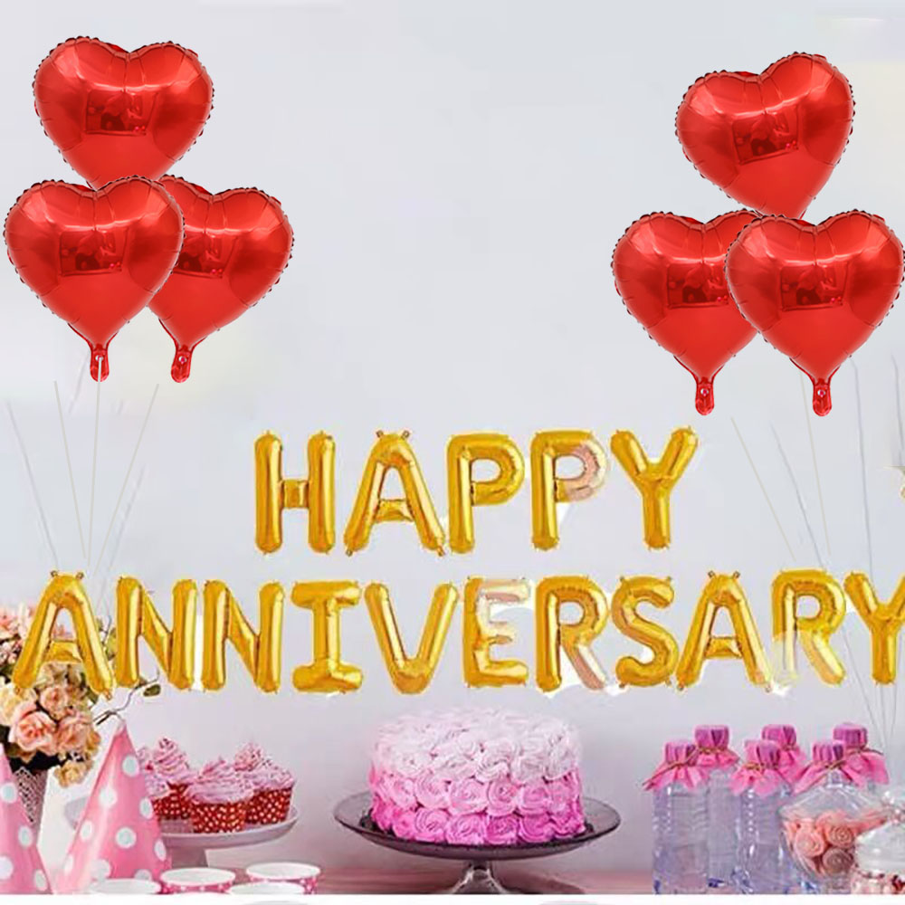 Ballons Lettres « Happy Anniversary » – 16 Lettres + 2 Cœurs En Feuille D'Aluminium – Décoration Fête Anniversaire, Mariage - 7