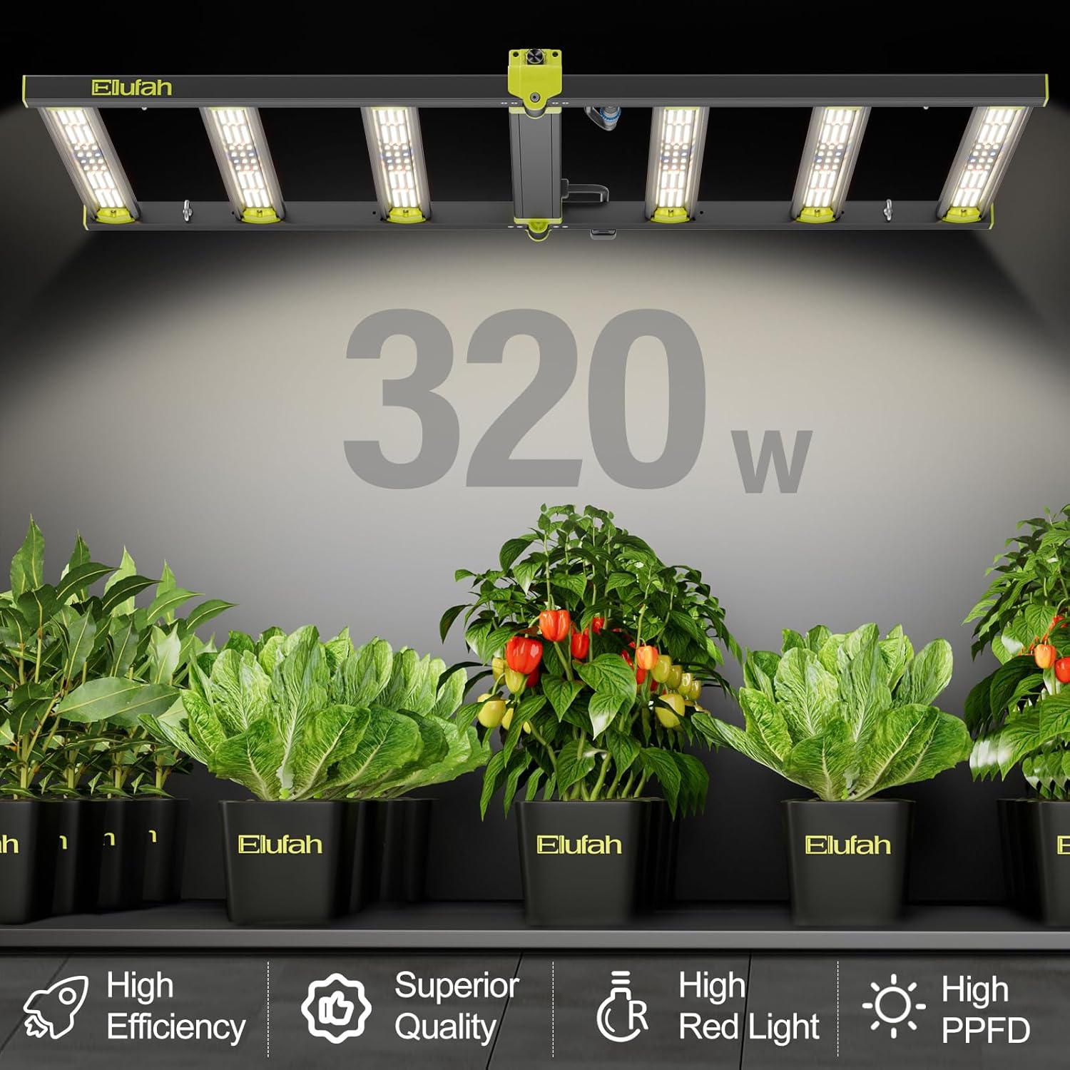 NHI3200 320W LED Grow Lights, Commerial Full Spectrum Bar Style LED Grow Lamp for Indoor Plants, Dimmable Daisy Chain, 2x4ft Coverage Growing Lamp for Hydroponics, Greenhouse Plant Growing