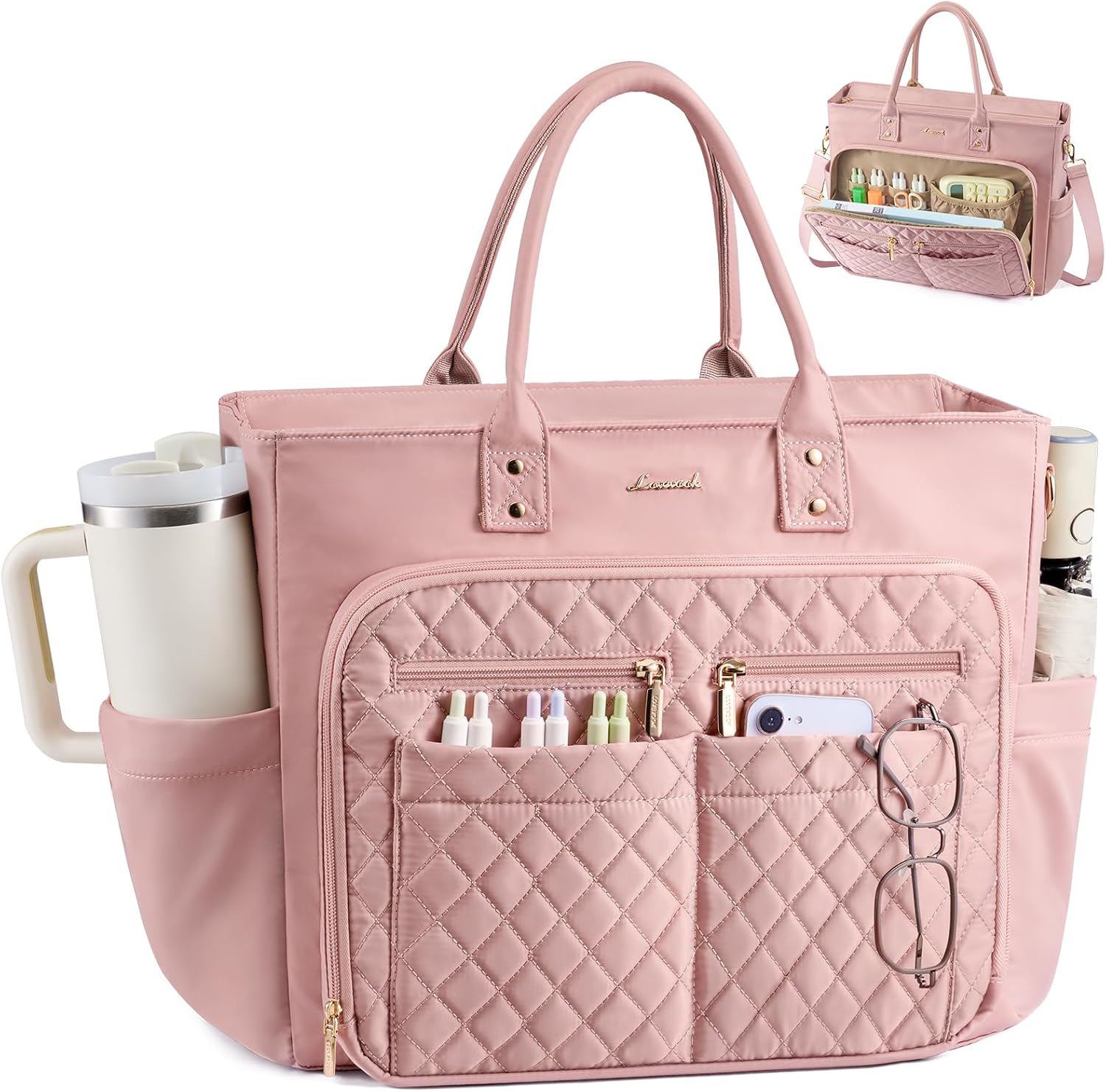 LOVEVOOK Tote Bag for Women, Teacher Nurse Work Laptop Bag, Quilted Bible Computer Shoulder Bag for Business Travel College