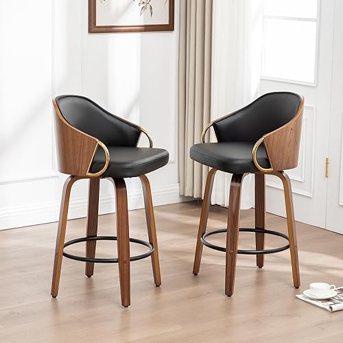 Miniatura 4 de Taburetes de bar de altura de mostrador, sillas de bar modernas ajustables de mediados de siglo con patas y brazos de acero inoxidable dorado para