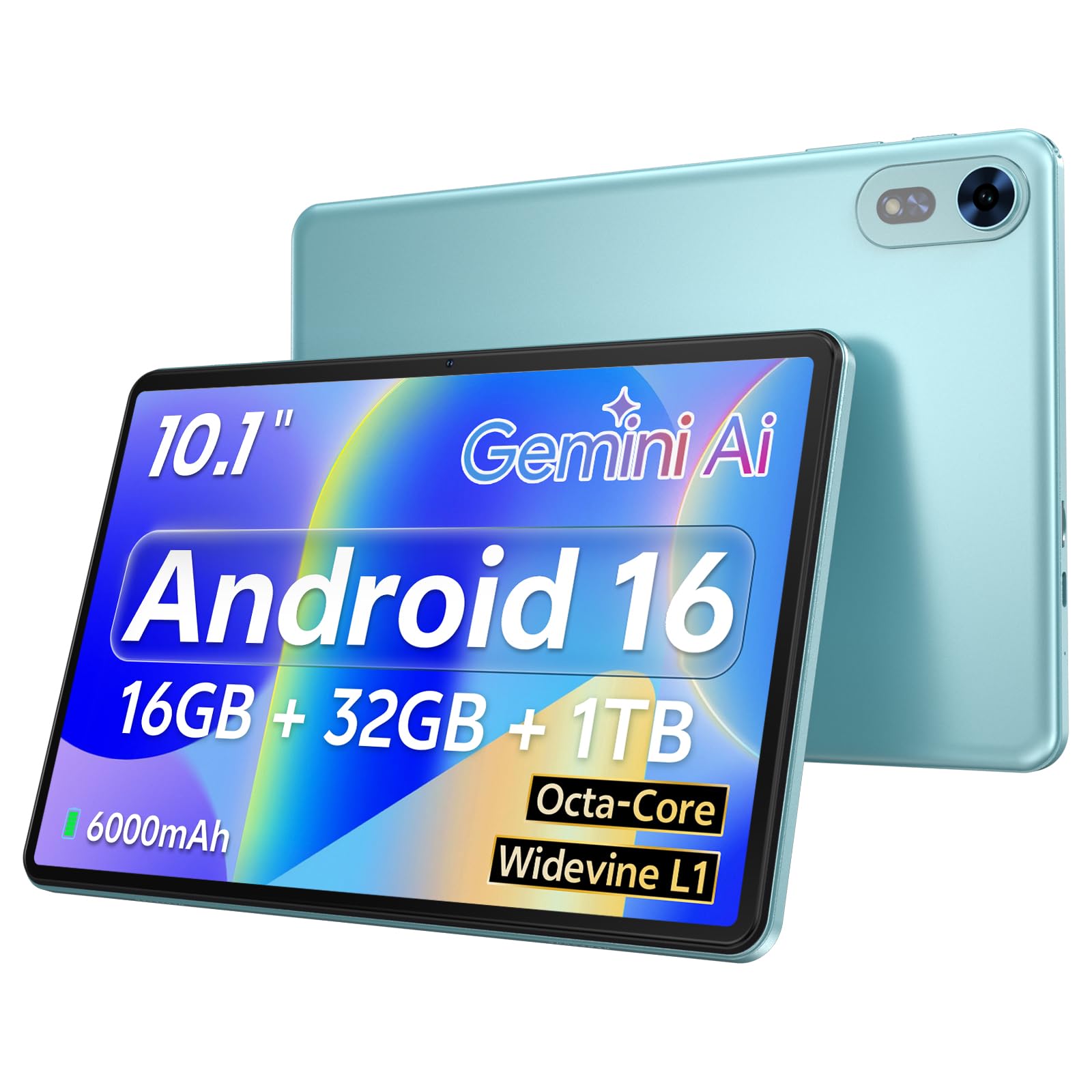 Android 16 Tablet 10 Inch, Octa‑Core, 16GB+32GB, 1TB Expandable, Blue