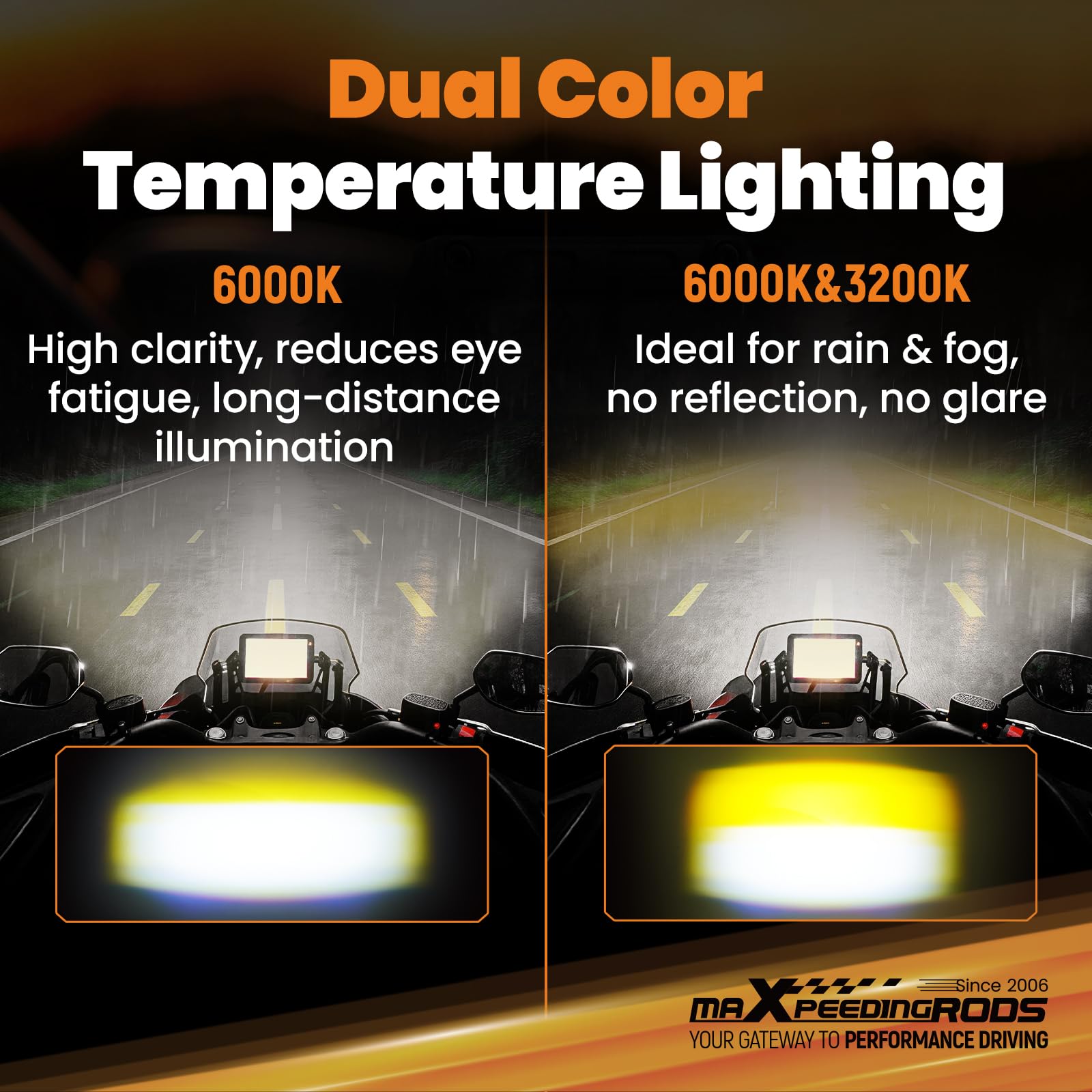 maXpeedingrods Dodatkowy reflektor motocyklowy LED, 120 W, 24 000 lm, reflektor przeciwmgielny do motocykla, ze światłem drogowym i mijania oraz kierunkowskazami, wodoszczelność IP67, z regulowanymi
