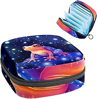RODAILYCAY Tampons Holder for Purse, Portable Feminine Menstruation Pad Holder, Starry Sky Frog Cute Sanitary Napkin Storage Bag for Women