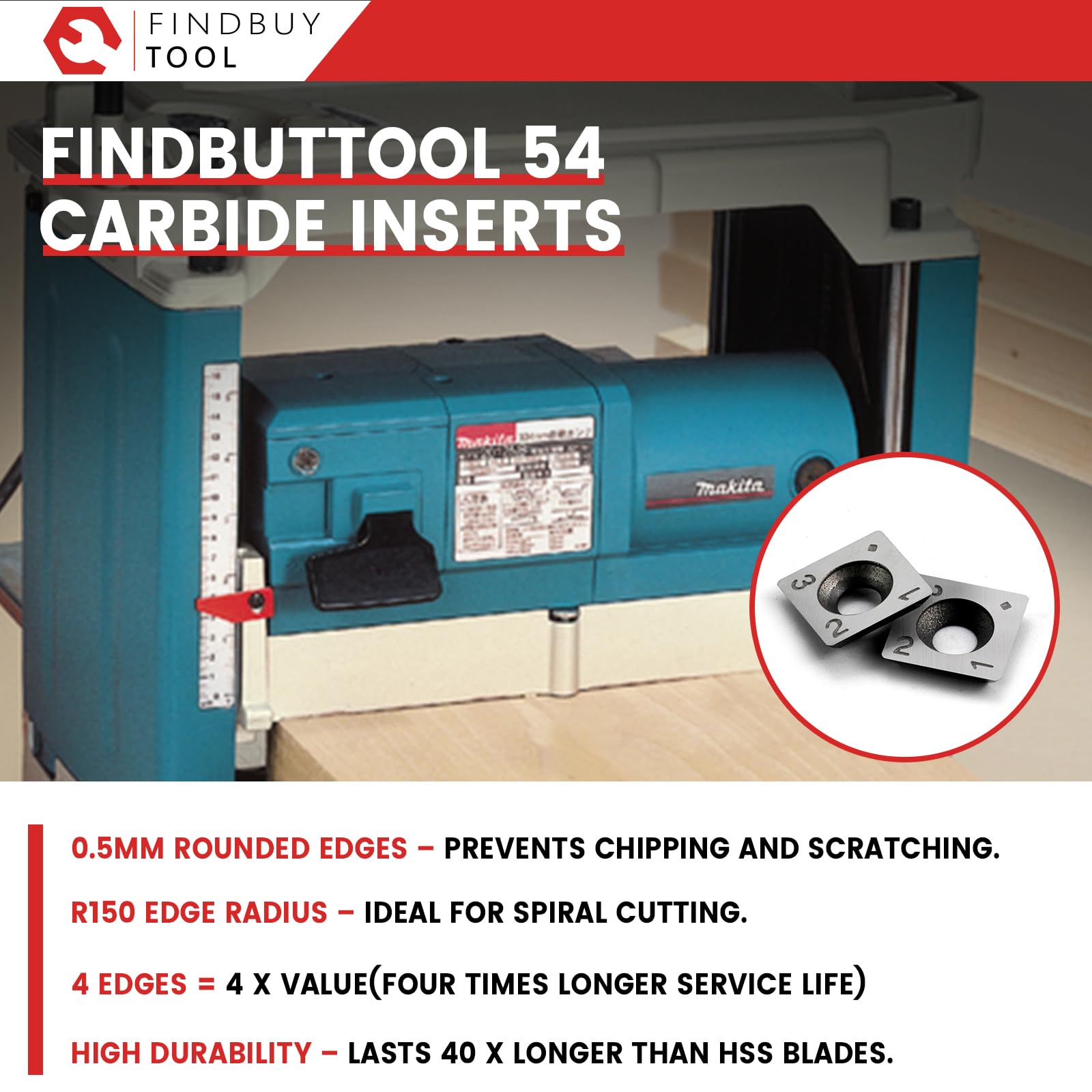 FindBuyTool - Testina elicoidale per pialla Makita 2012NB, testa di taglio a spirale da 12,5 pollici con design a spirale a 4 file, testa elicoidale con 55 inserti in carburo, basso rumore e